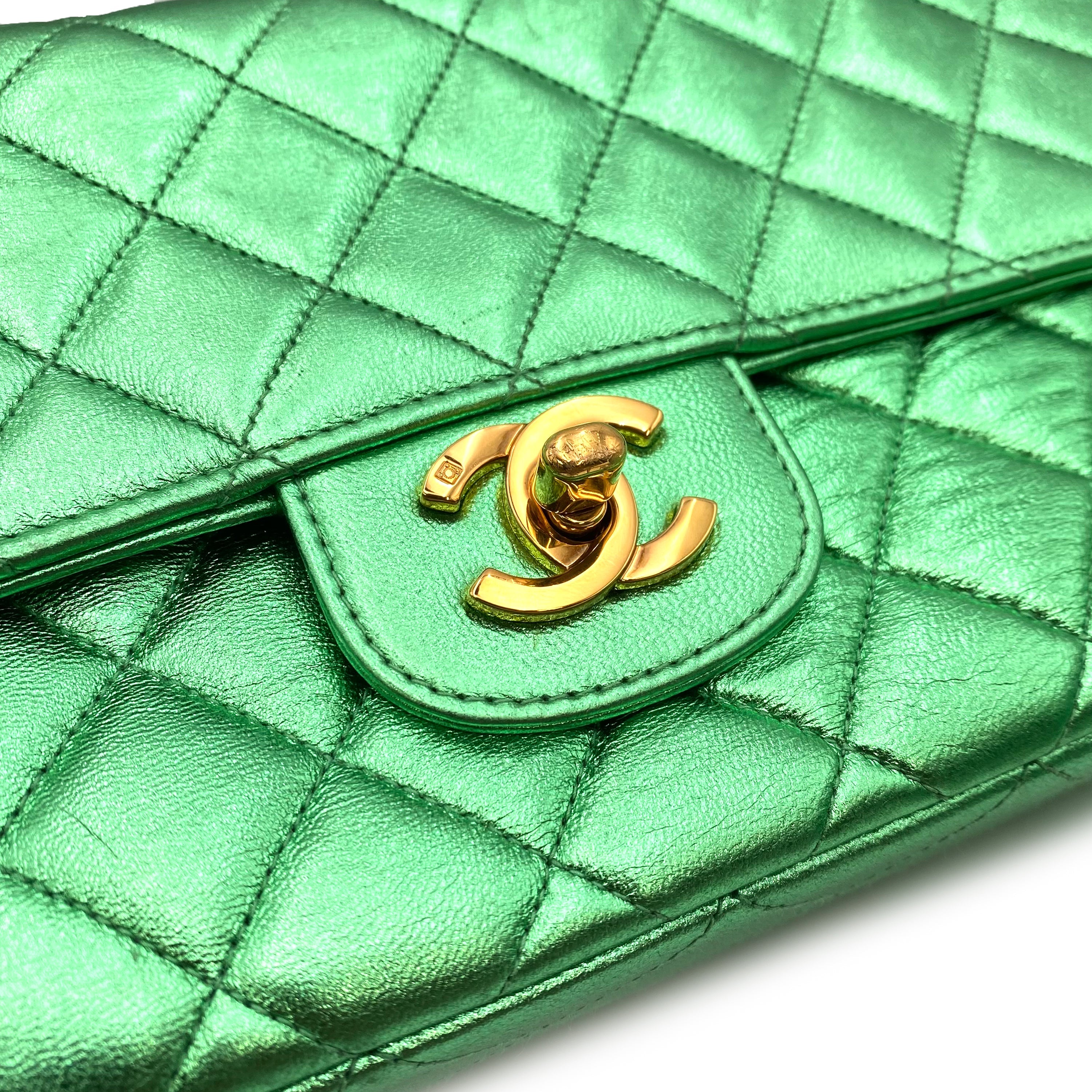CHANEL VINTAGE PARENT-CHILD BAG METALLIC GREEN LAMB SKIN 90228454 - PURPOSE