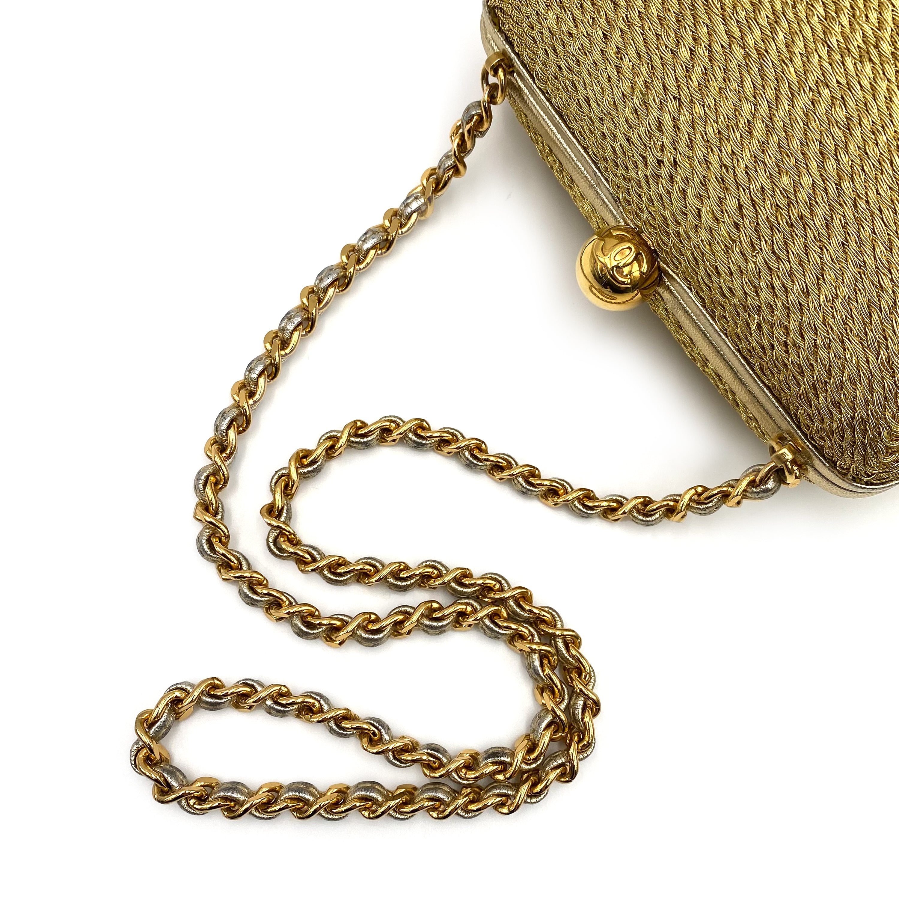 CHANEL VINTAGE PARTY CHAIN HAND SHOULDER BAG GOLD RAFFIA 90230401