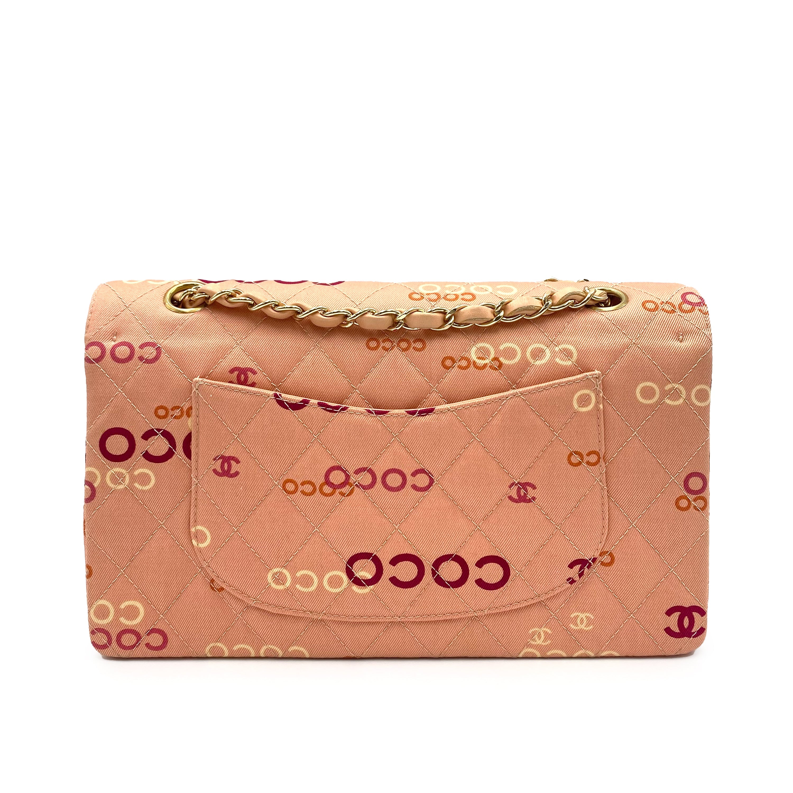 CHANEL VINTAGE CLASSIC FLAP MEDIUM CHAIN SHOULDER BAG PINK CANVAS 90232008