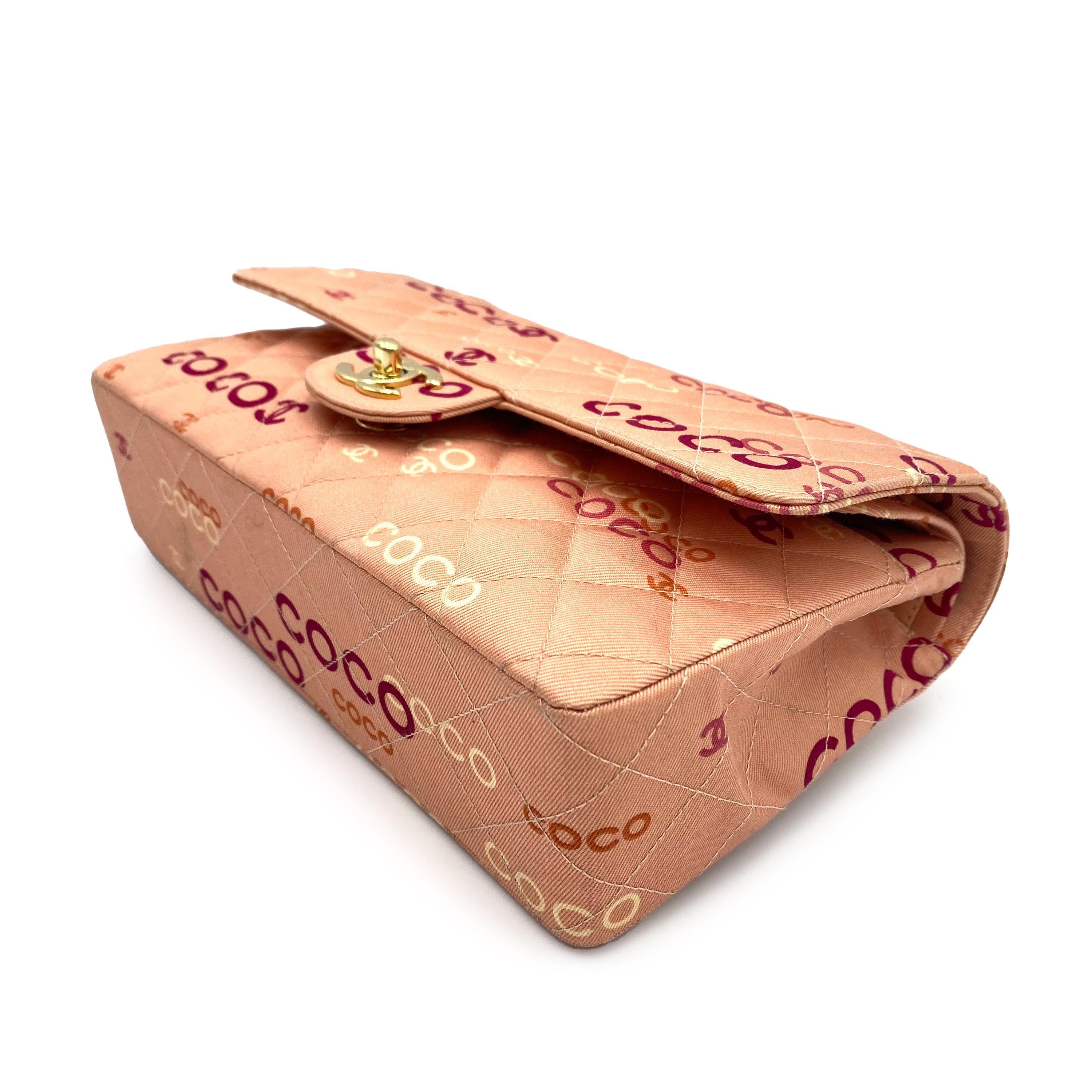 CHANEL VINTAGE CLASSIC FLAP MEDIUM CHAIN SHOULDER BAG PINK CANVAS 90232008