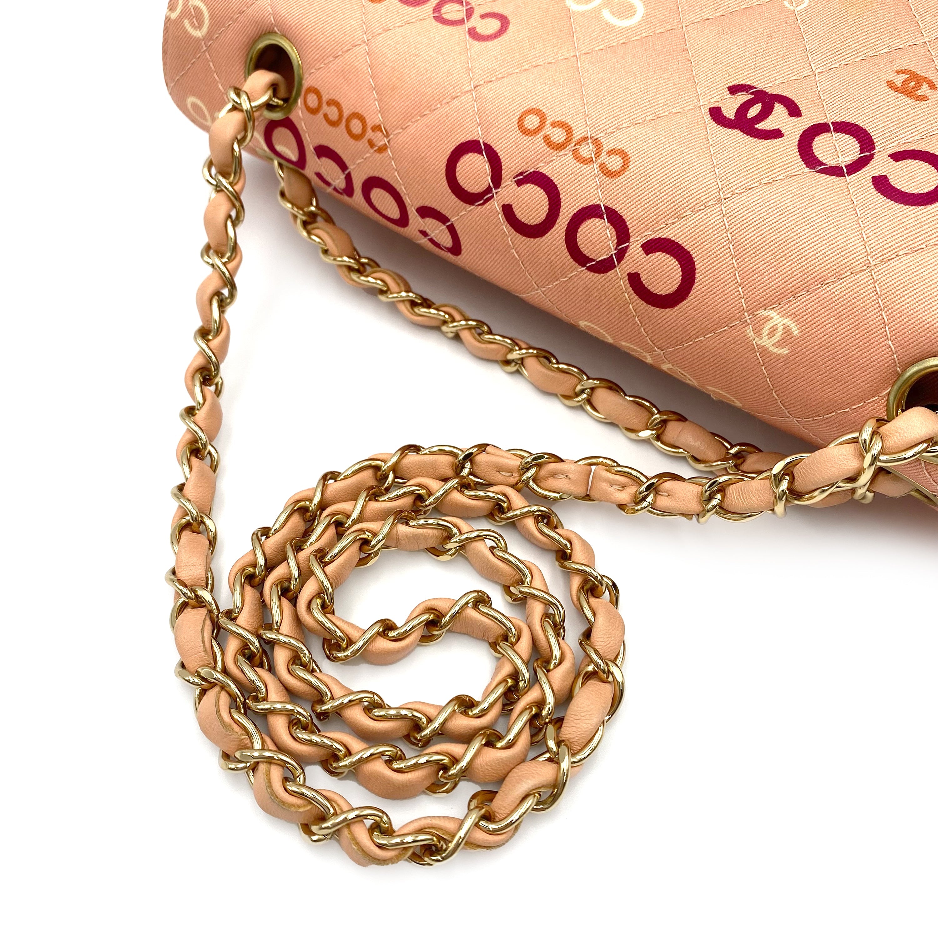 CHANEL VINTAGE CLASSIC FLAP MEDIUM CHAIN SHOULDER BAG PINK CANVAS 90232008
