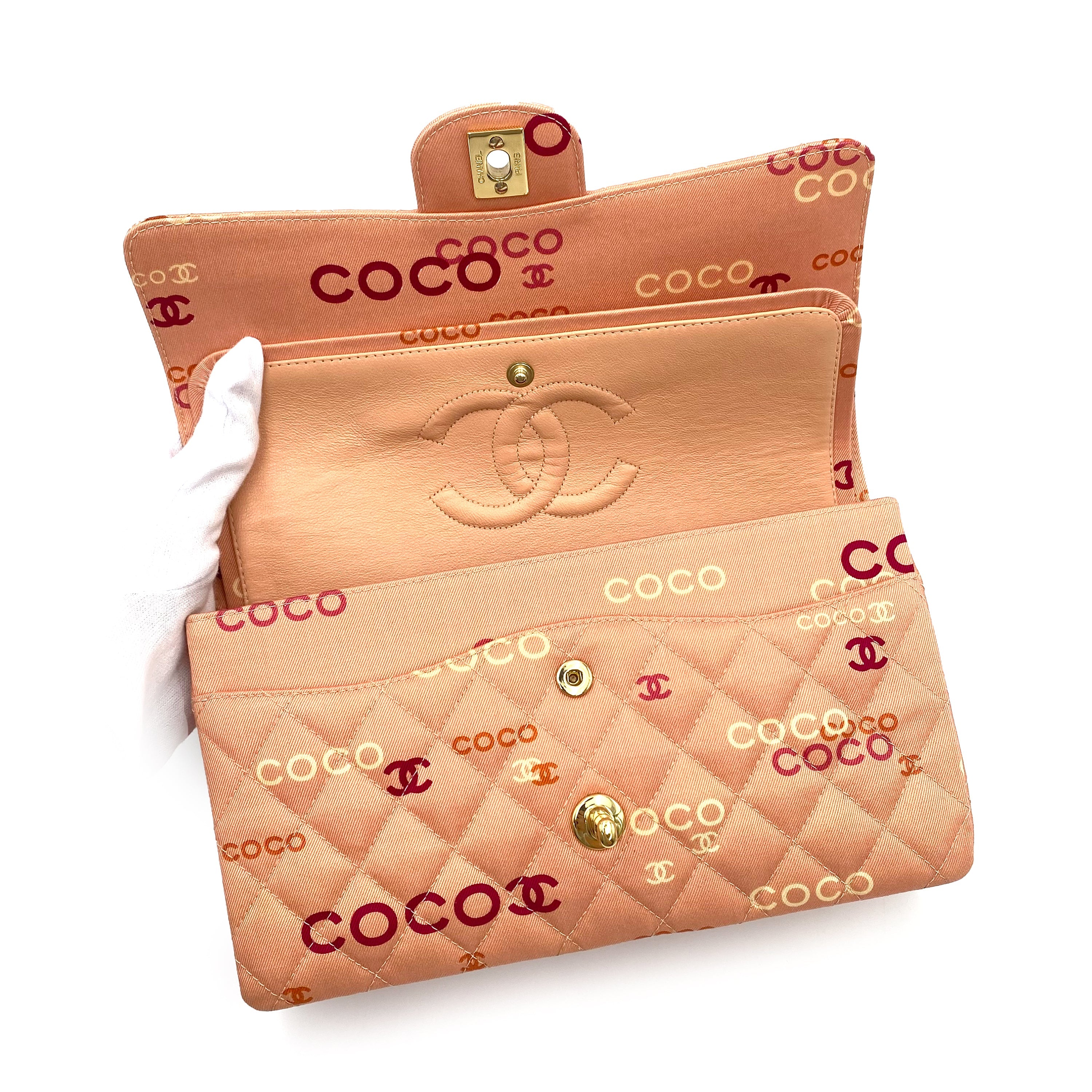 CHANEL VINTAGE CLASSIC FLAP MEDIUM CHAIN SHOULDER BAG PINK CANVAS 90232008