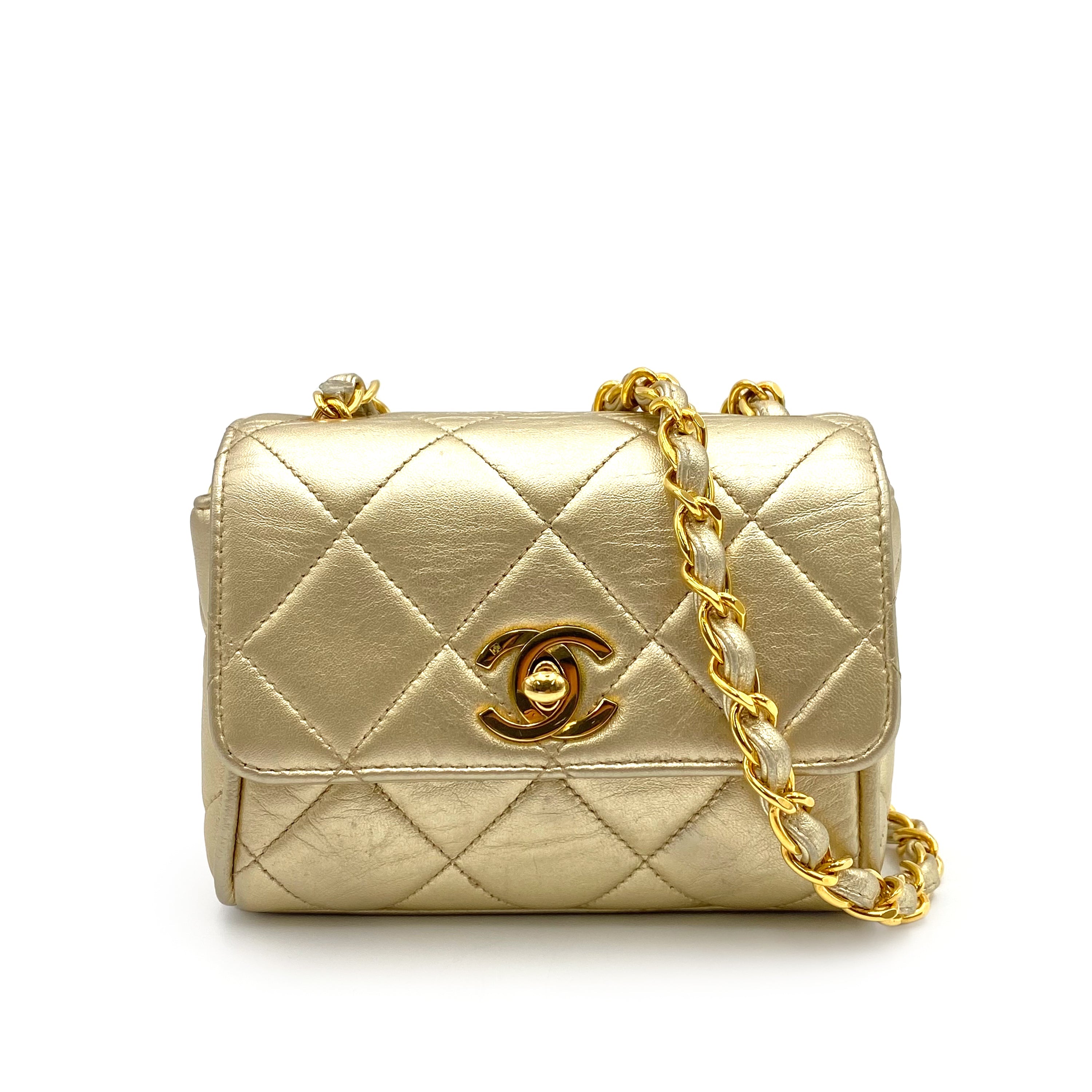 CHANEL VINTAGE MINI MATELASSE CHAIN SHOULDER BAG GOLD LAMB SKIN 90234531