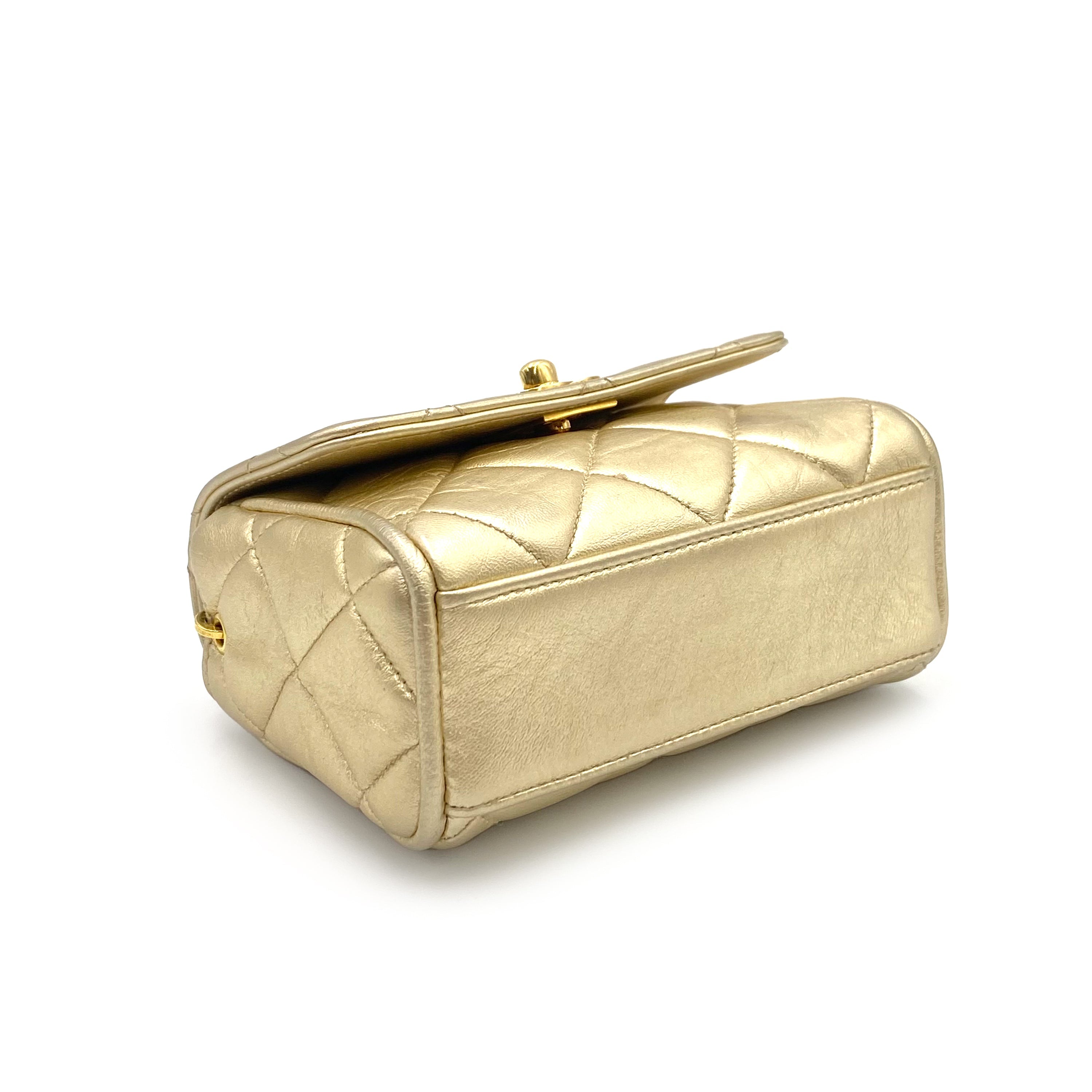 CHANEL VINTAGE MINI MATELASSE CHAIN SHOULDER BAG GOLD LAMB SKIN 90234531