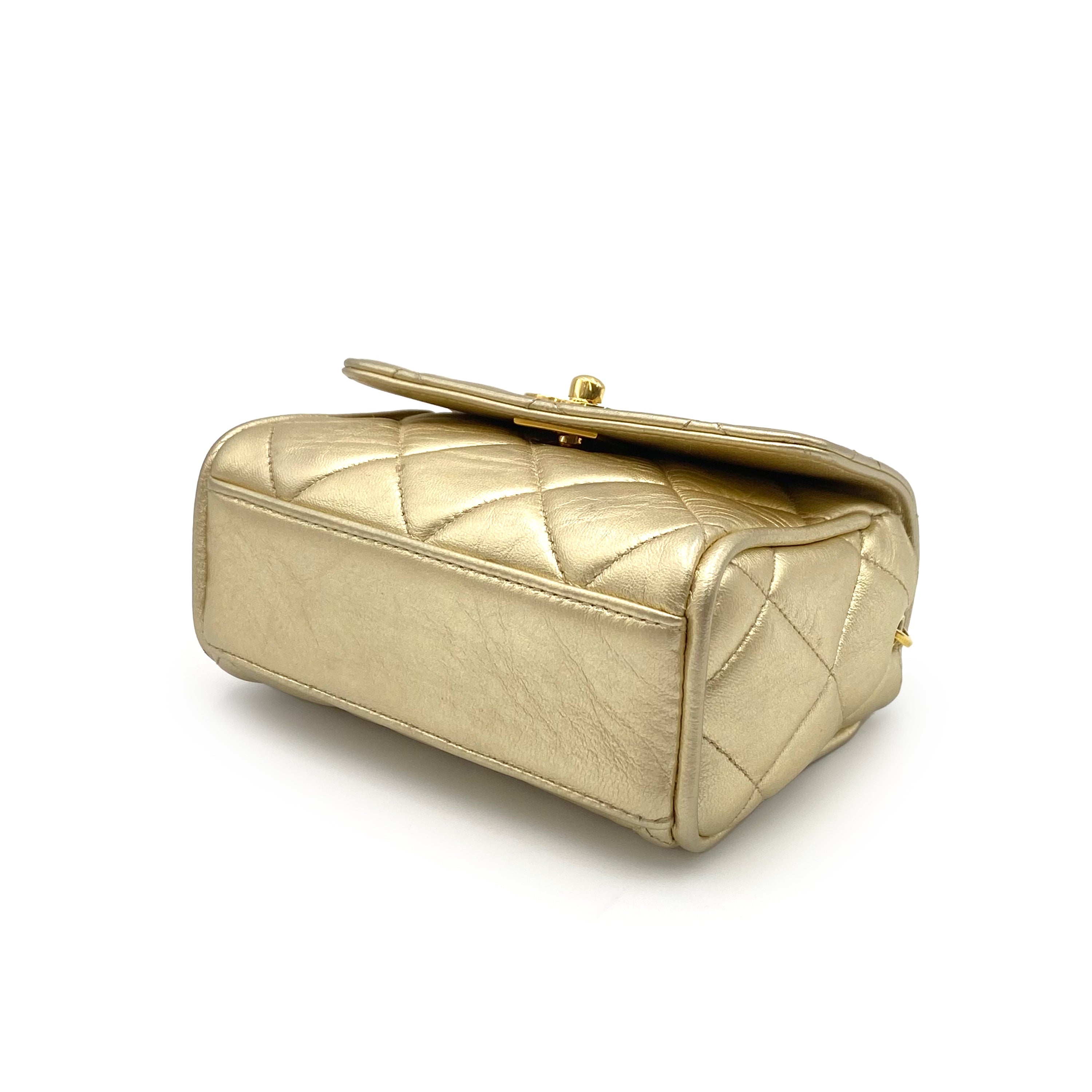 CHANEL VINTAGE MINI MATELASSE CHAIN SHOULDER BAG GOLD LAMB SKIN 90234531