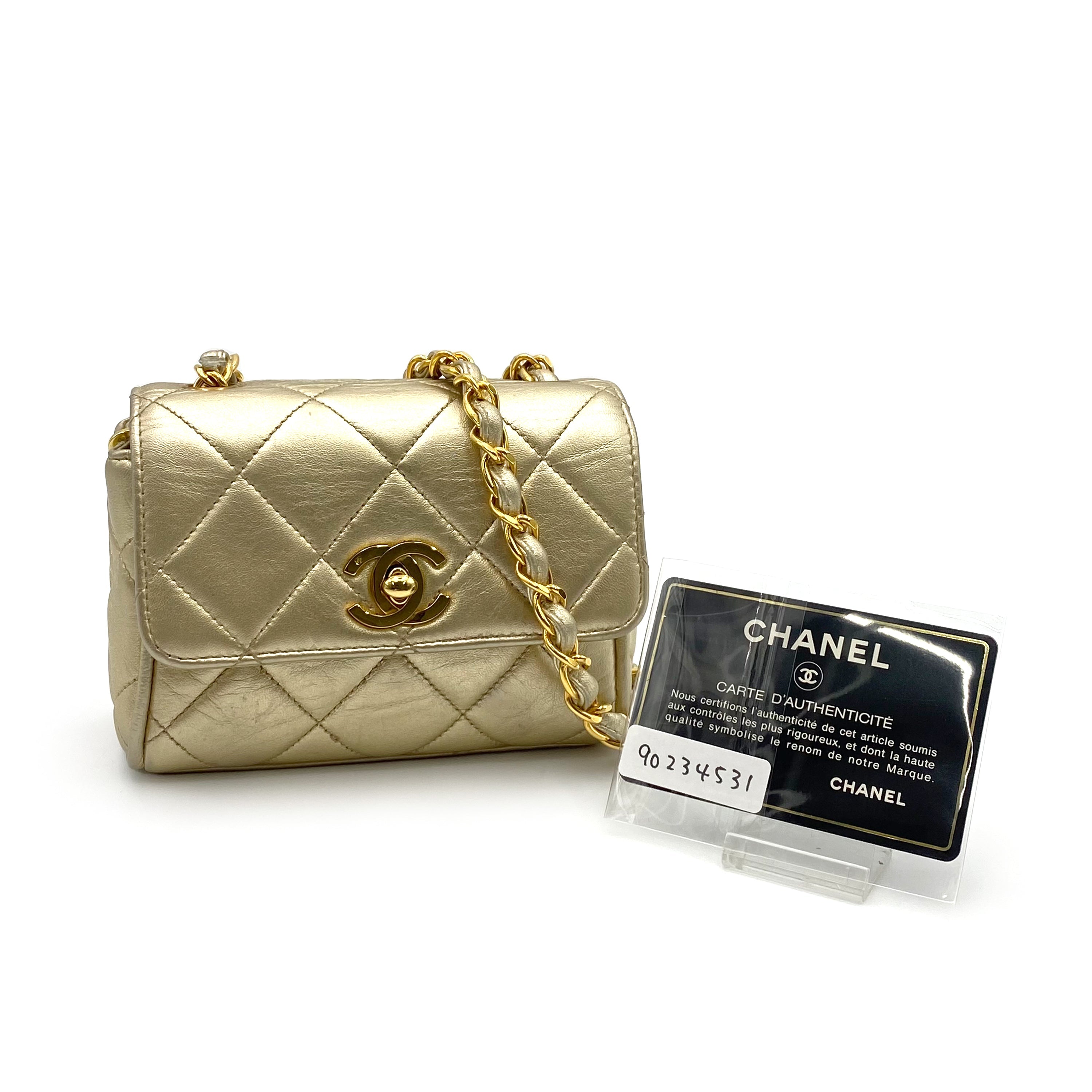 CHANEL VINTAGE MINI MATELASSE CHAIN SHOULDER BAG GOLD LAMB SKIN 90234531