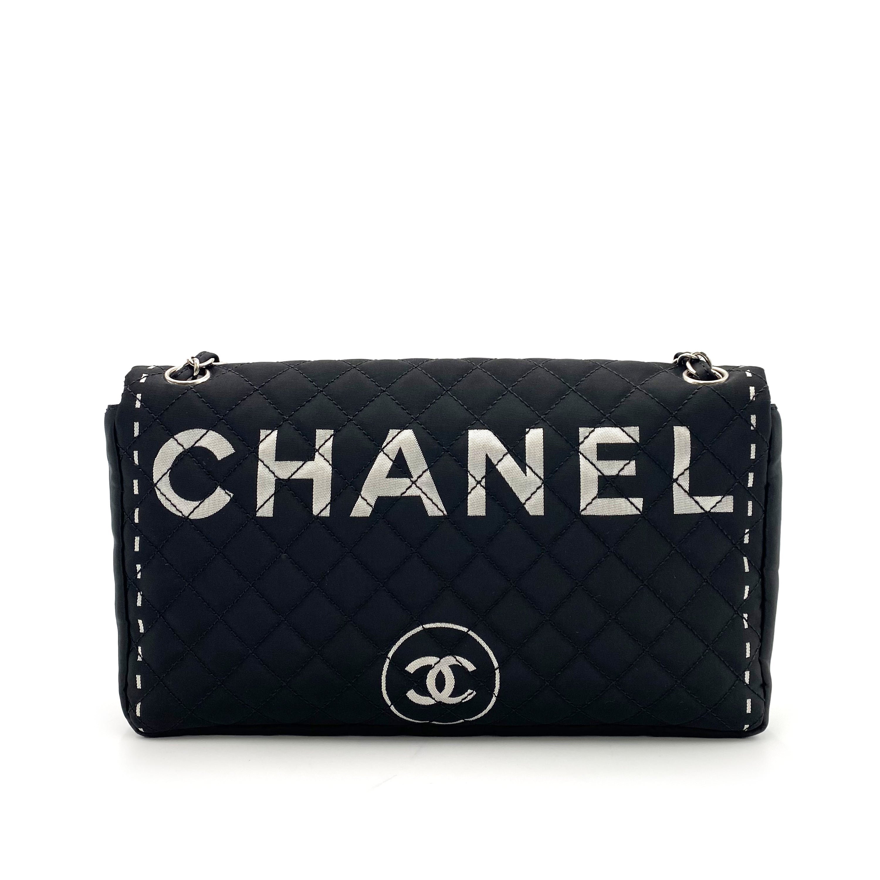CHANEL VINTAGE CHAIN SHOULDER BAG BLACK SATIN 90235472