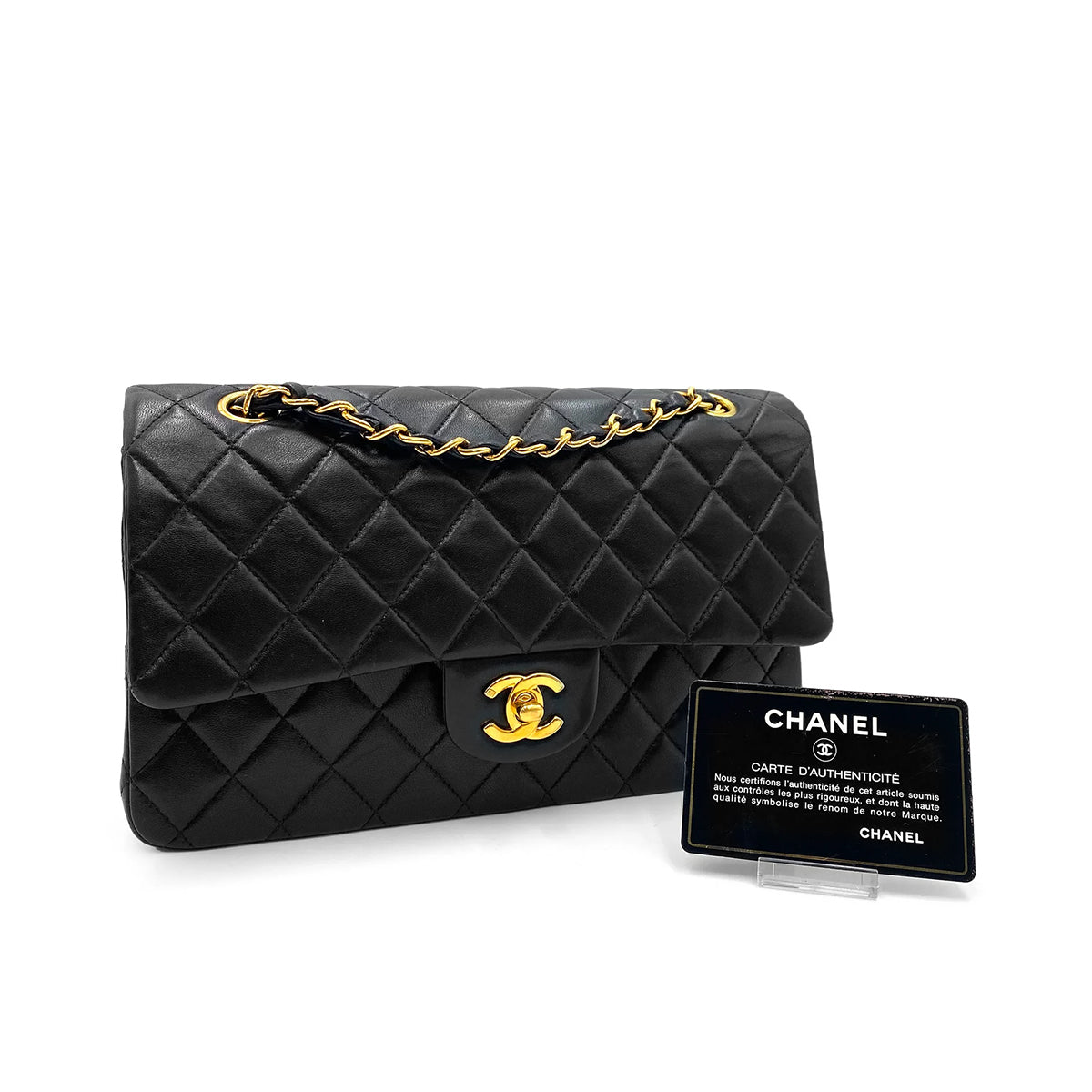 CHANEL VINTAGE CLASSIC FLAP MEDIUM CHAIN SHOULDER BAG BLACK LAMB SKIN 90236750