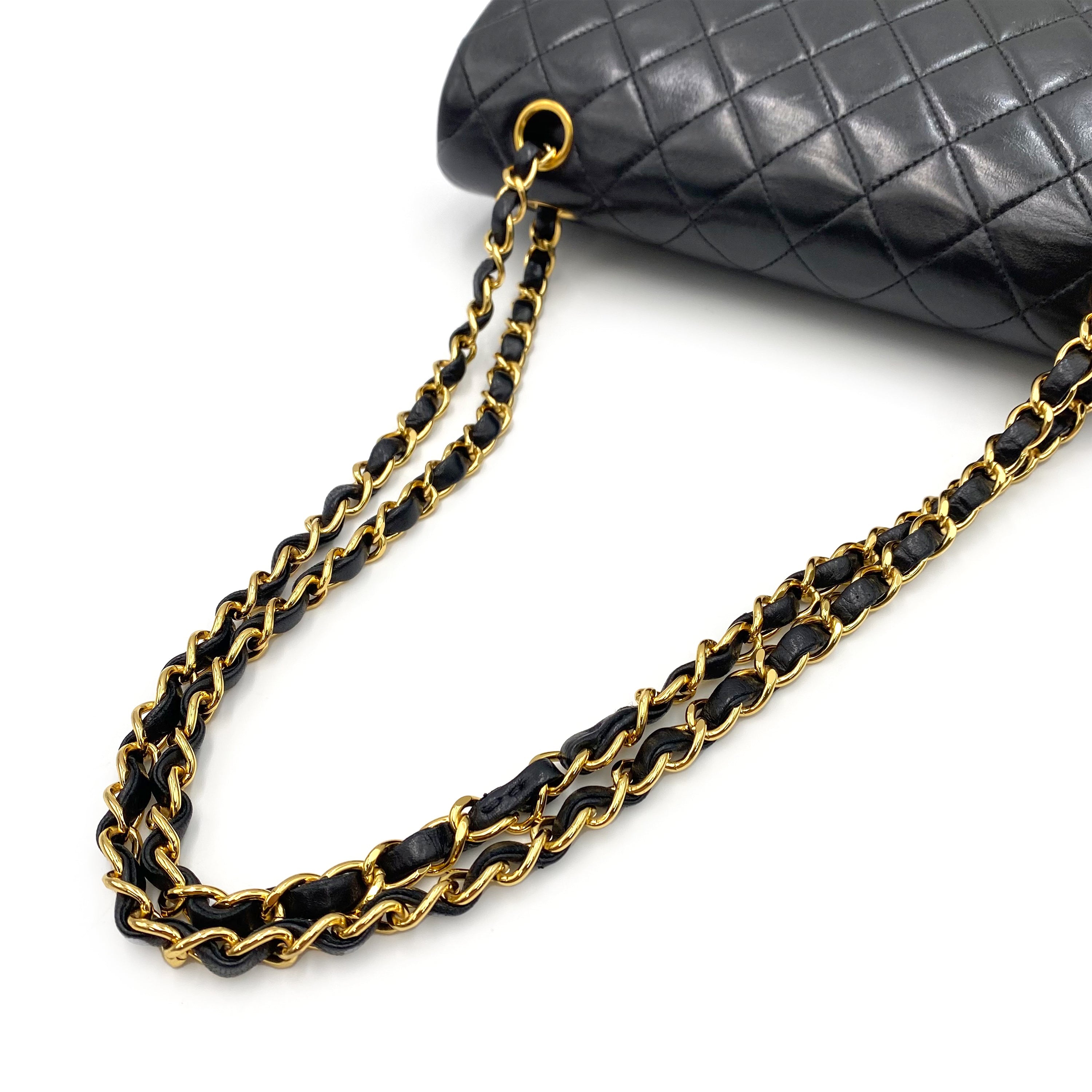 CHANEL VINTAGE CLASSIC FLAP MEDIUM CHAIN SHOULDER BAG BLACK LAMB SKIN 90237403