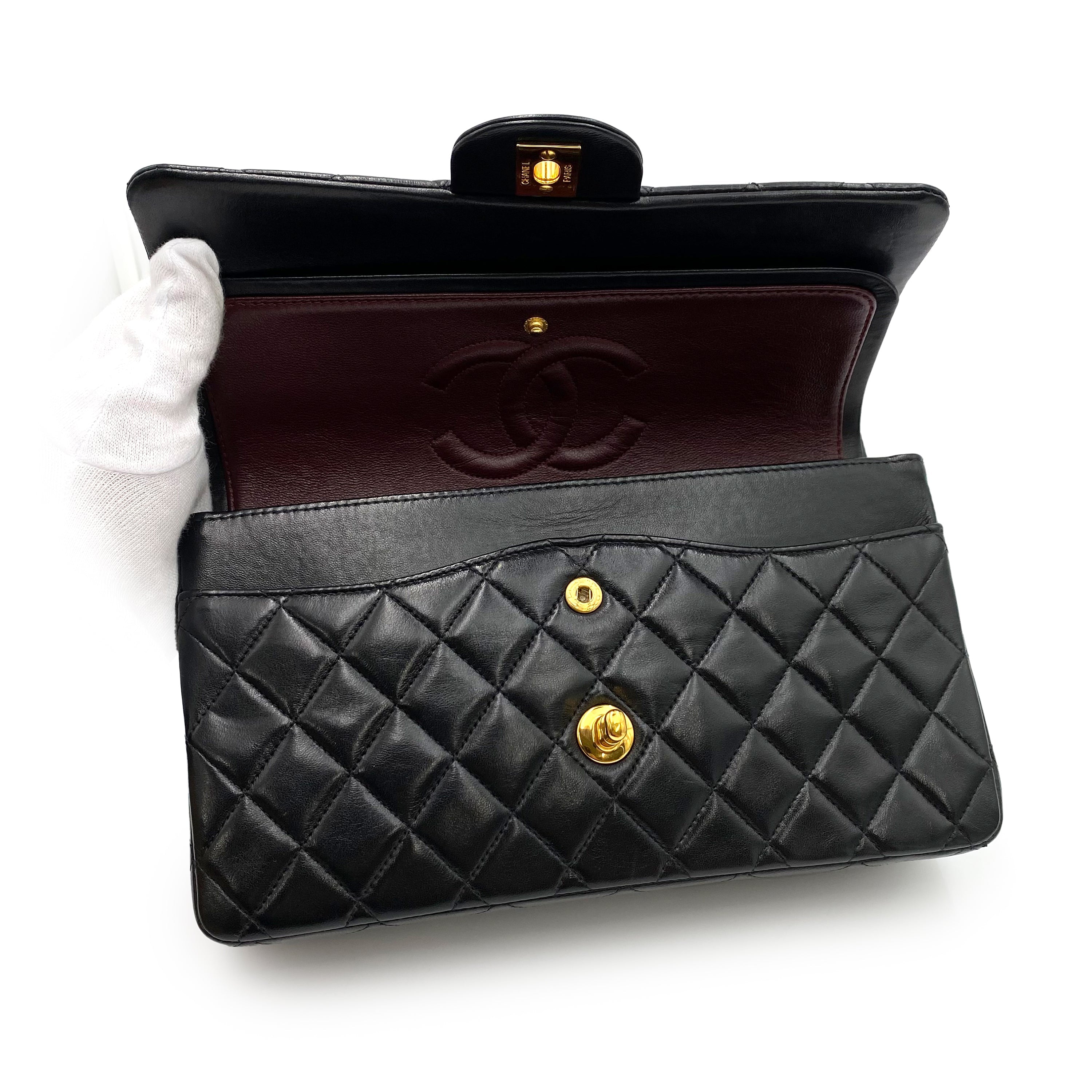 CHANEL VINTAGE CLASSIC FLAP MEDIUM CHAIN SHOULDER BAG BLACK LAMB SKIN 90237403