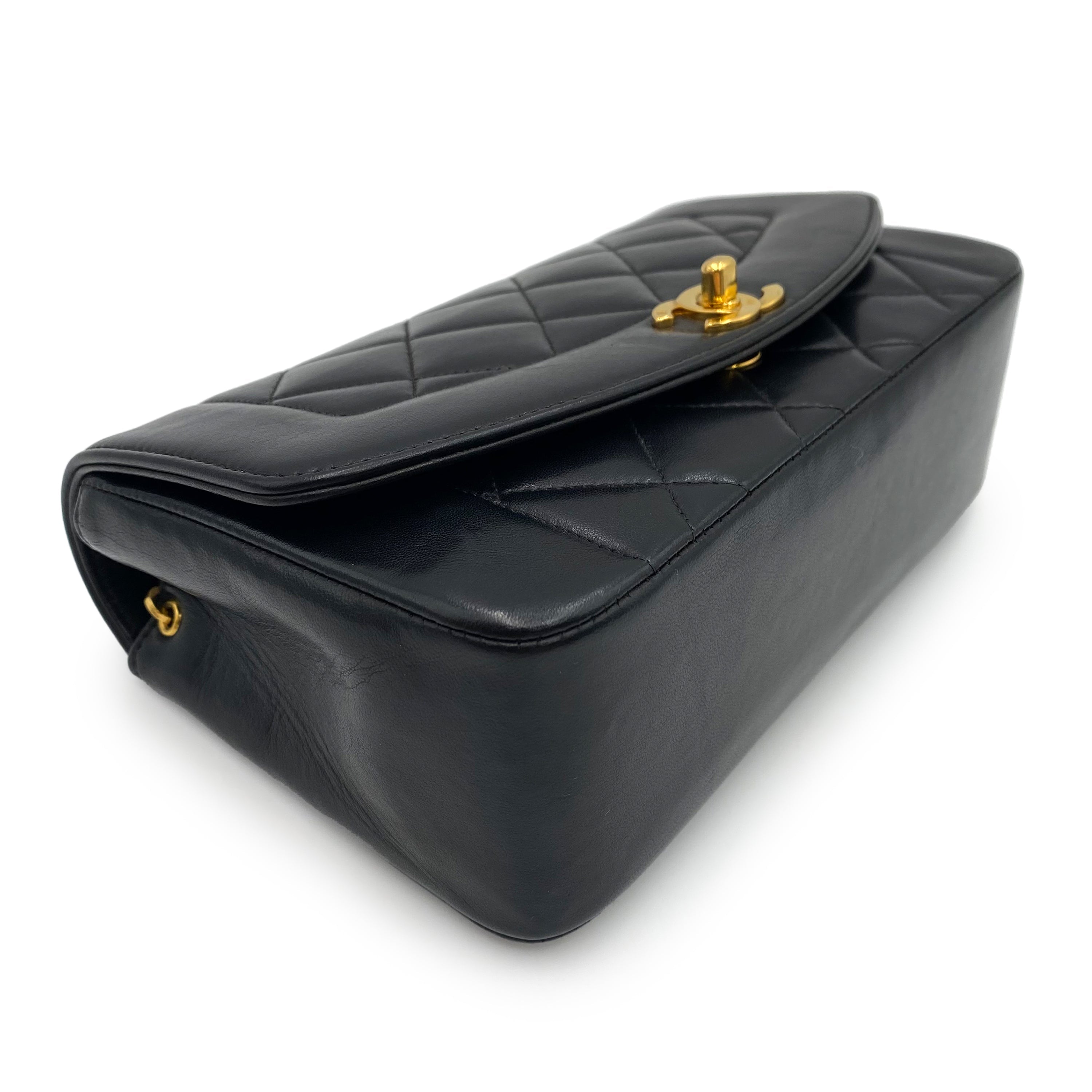 CHANEL VINTAGE DIANA SMALL CHAIN SHOULDER BAG BLACK LAMB SKIN 90238522