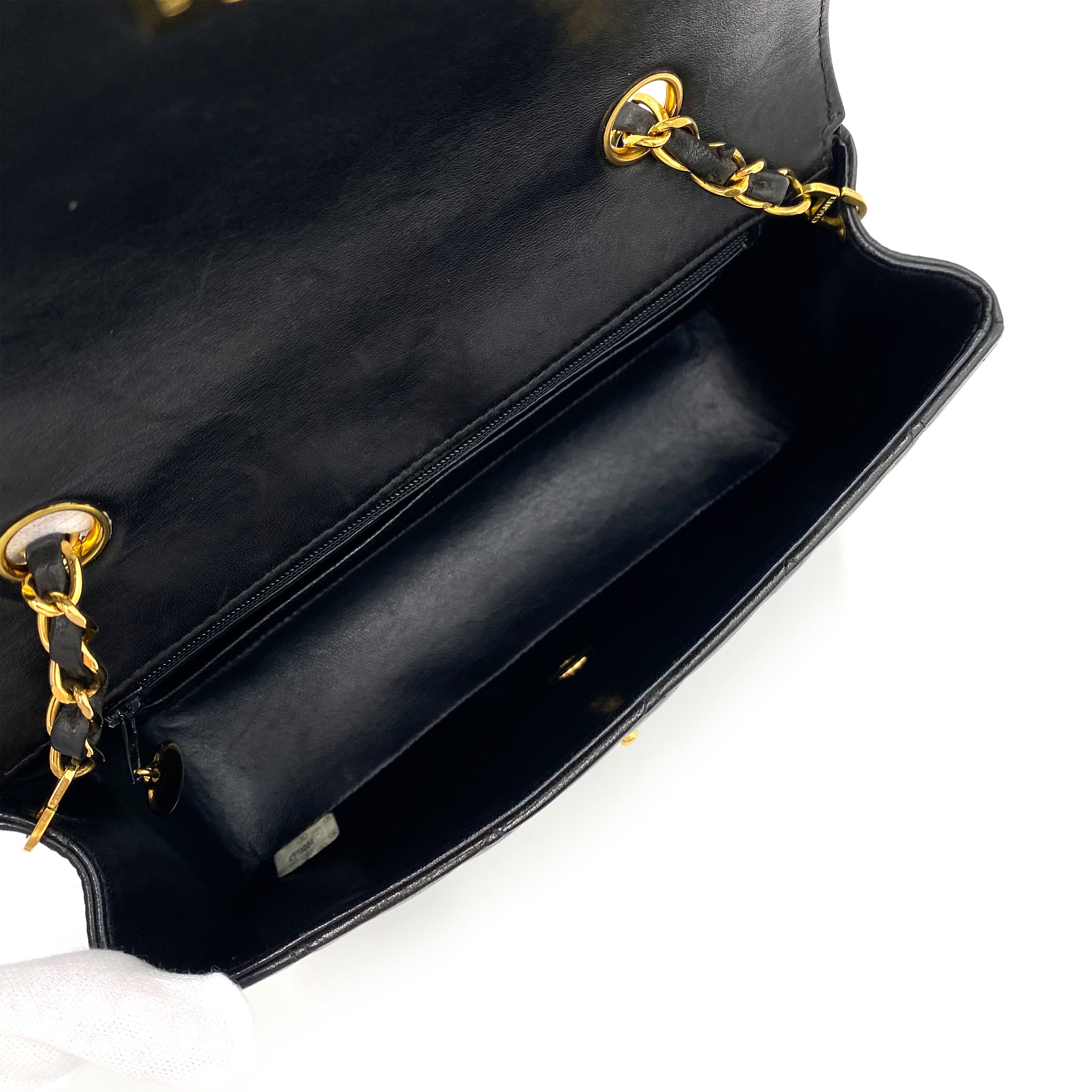 CHANEL VINTAGE DIANA SMALL CHAIN SHOULDER BAG BLACK LAMB SKIN 90238522