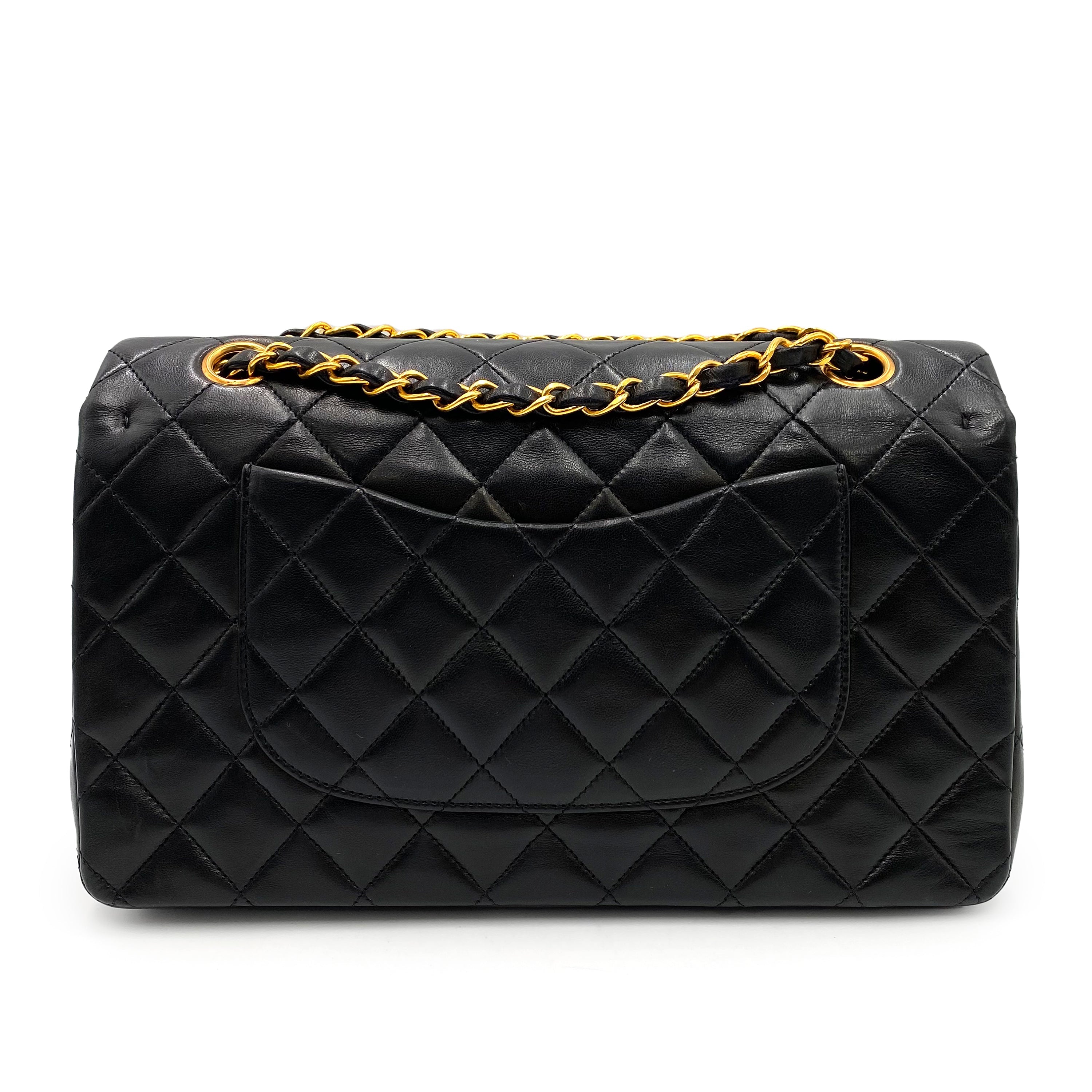 CHANEL VINTAGE CLASSIC FLAP MEDIUM CHAIN SHOULDER BAG BLACK LAMB SKIN 90239093