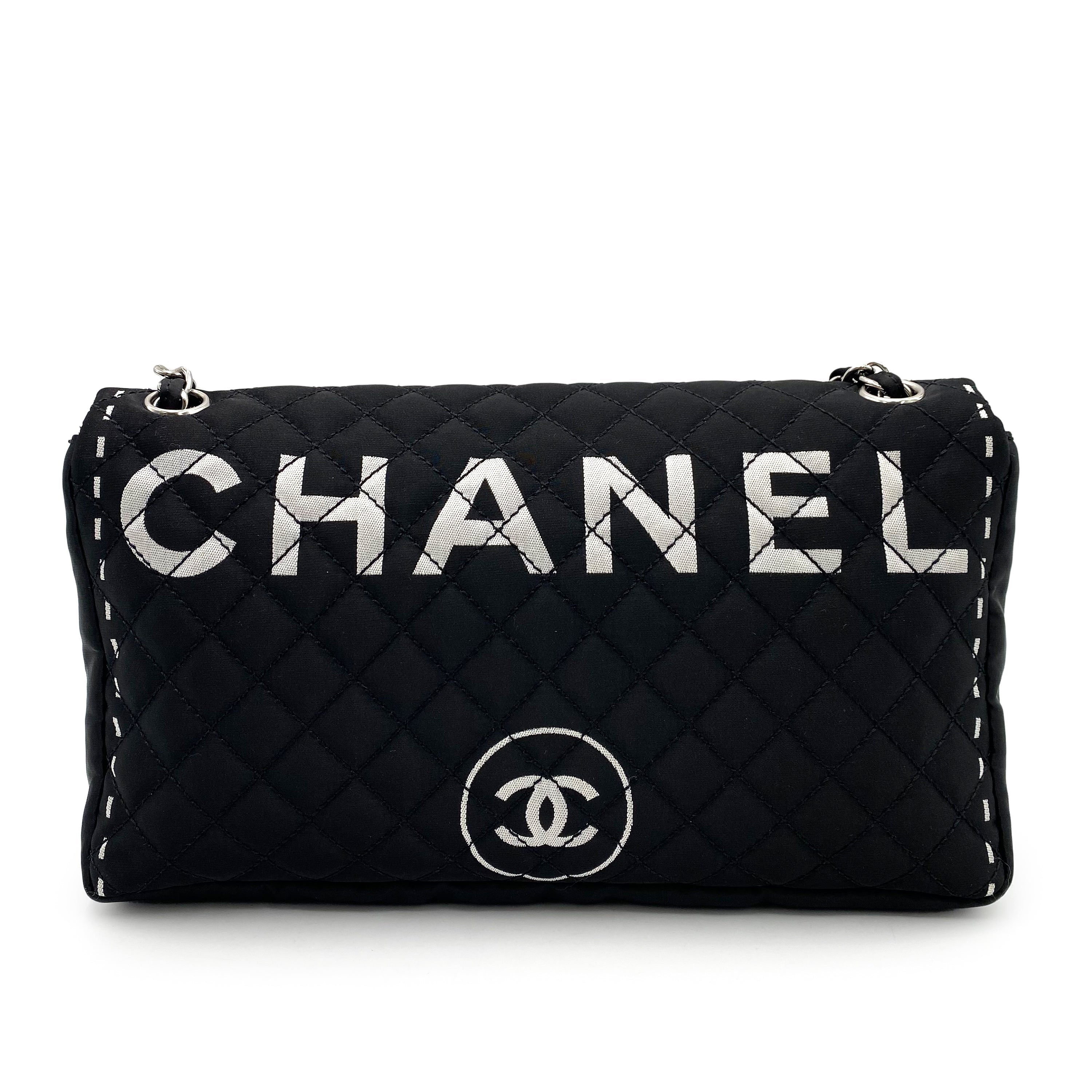 CHANEL VINTAGE CHAIN SHOULDER BAG BLACK SATIN 90239118