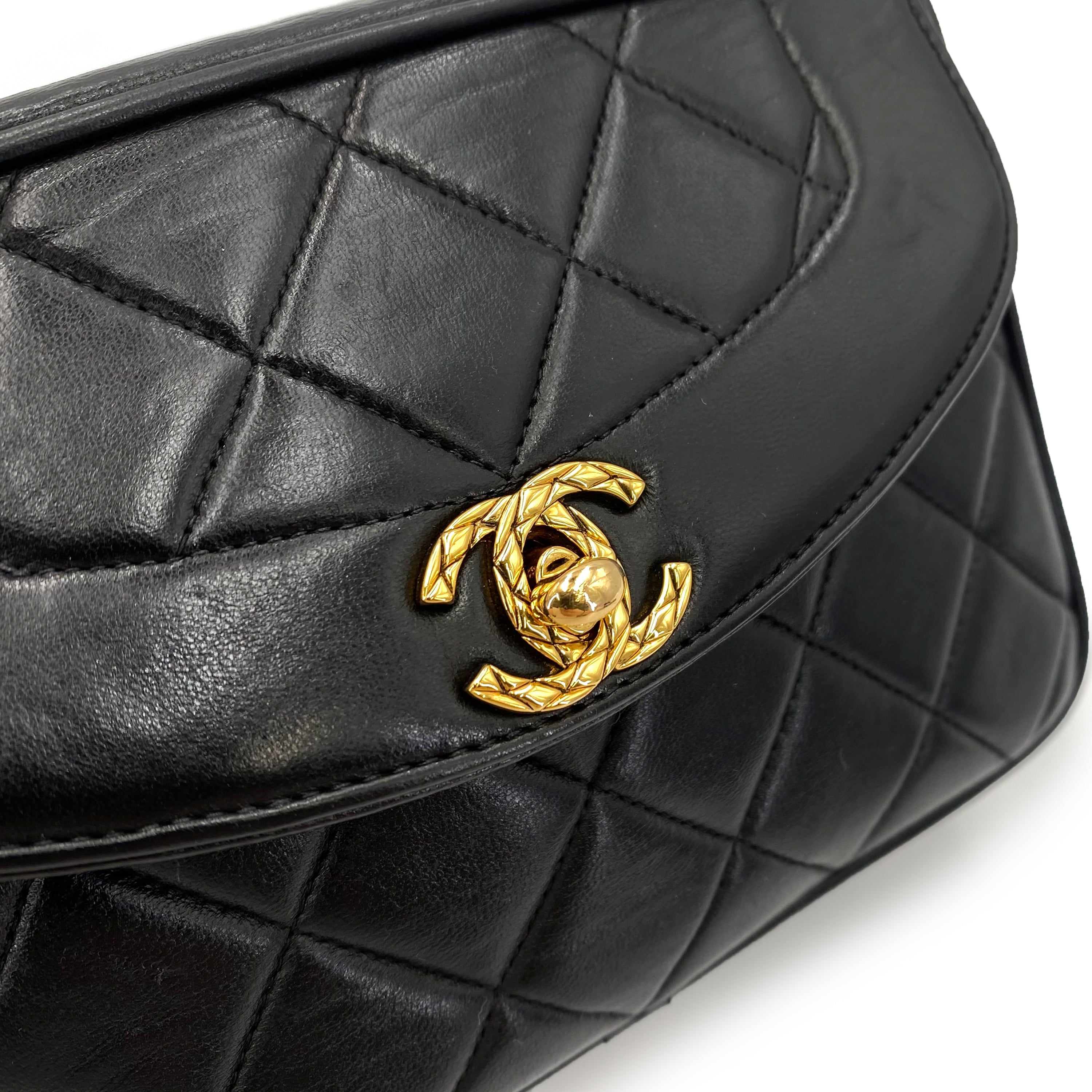 CHANEL VINTAGE MATELASSE FRINGE BIJOU CHAIN SHOULDER BAG BLACK LAMB SKIN 90239307