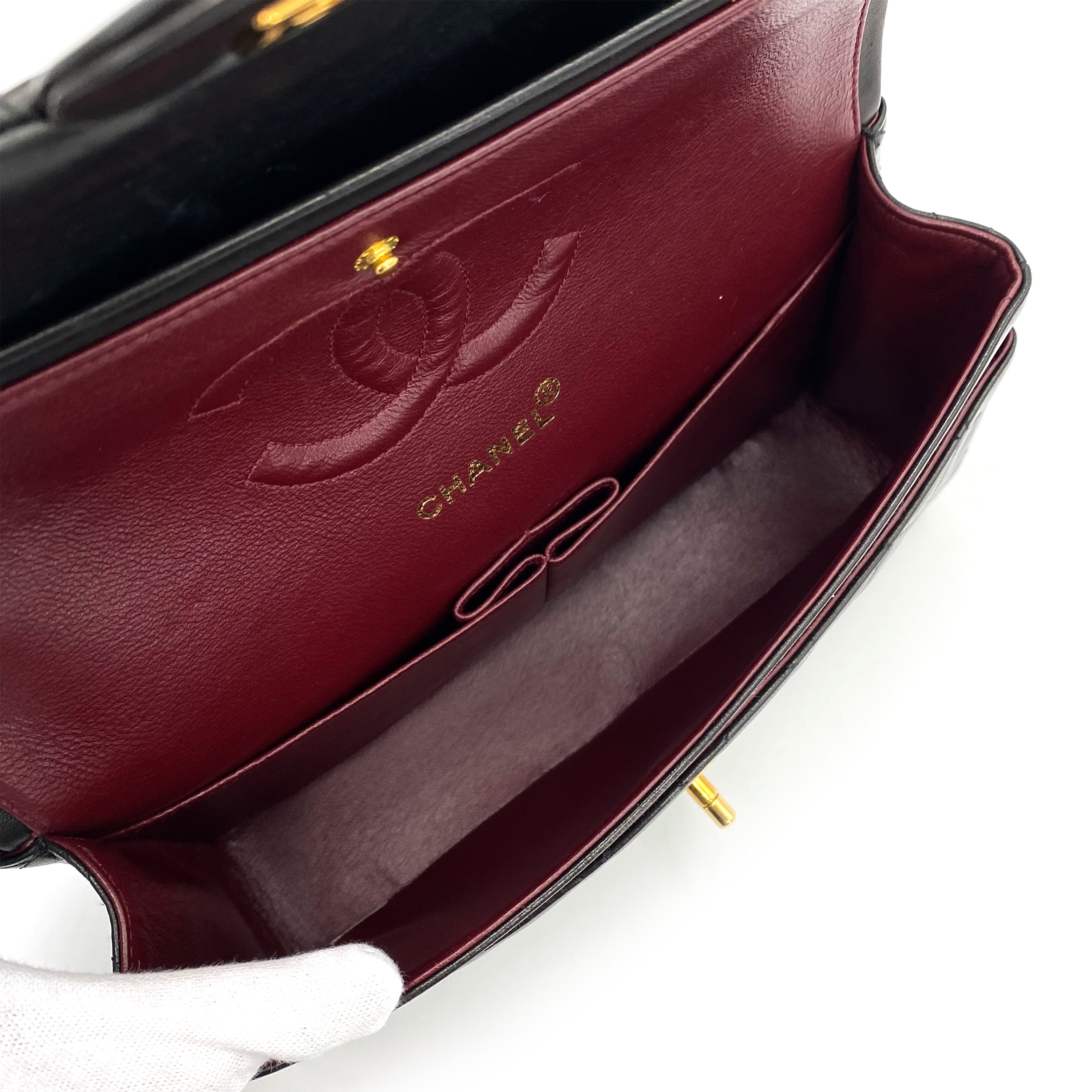 CHANEL VINTAGE CLASSIC FLAP MEDIUM CHAIN SHOULDER BAG BLACK LAMB SKIN 90239411