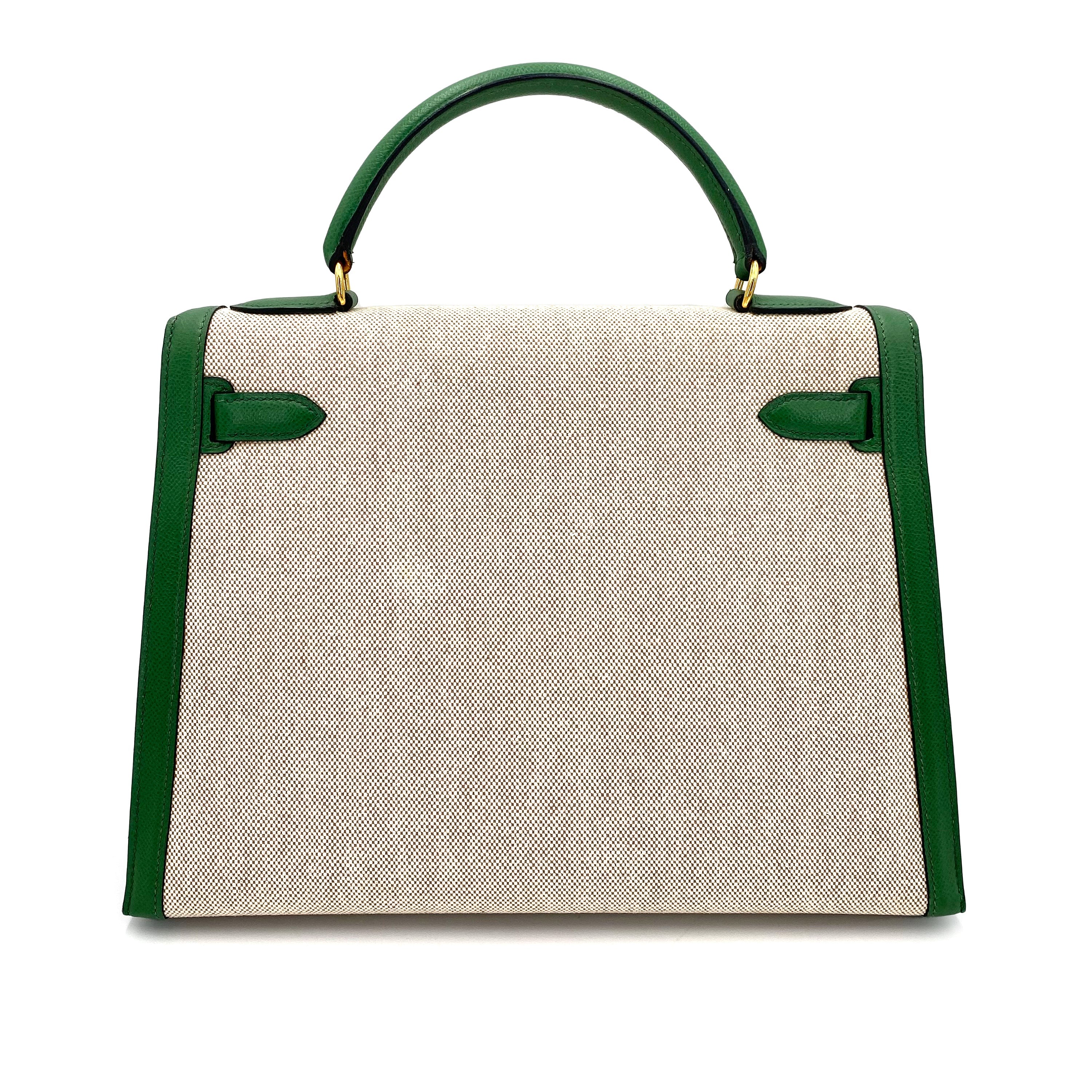 HERMES KELLY 32 SELLIER GREEN COUCHVEL TOILE H HAND SHOULDER BAG 〇X 90239777 - PURPOSE