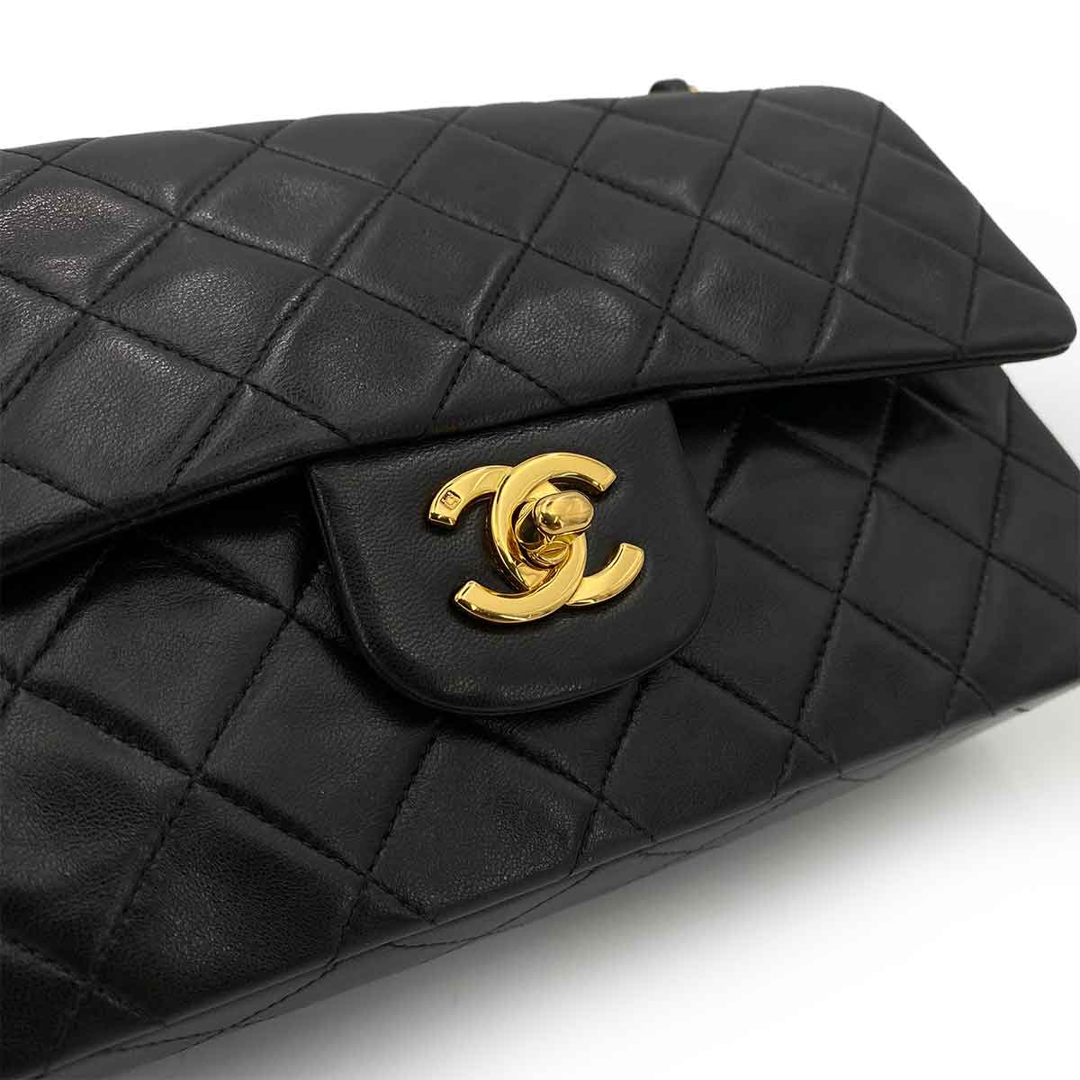CHANEL VINTAGE CLASSIC FLAP SMALL CHAIN SHOULDER BAG BLACK LAMB SKIN 90241705