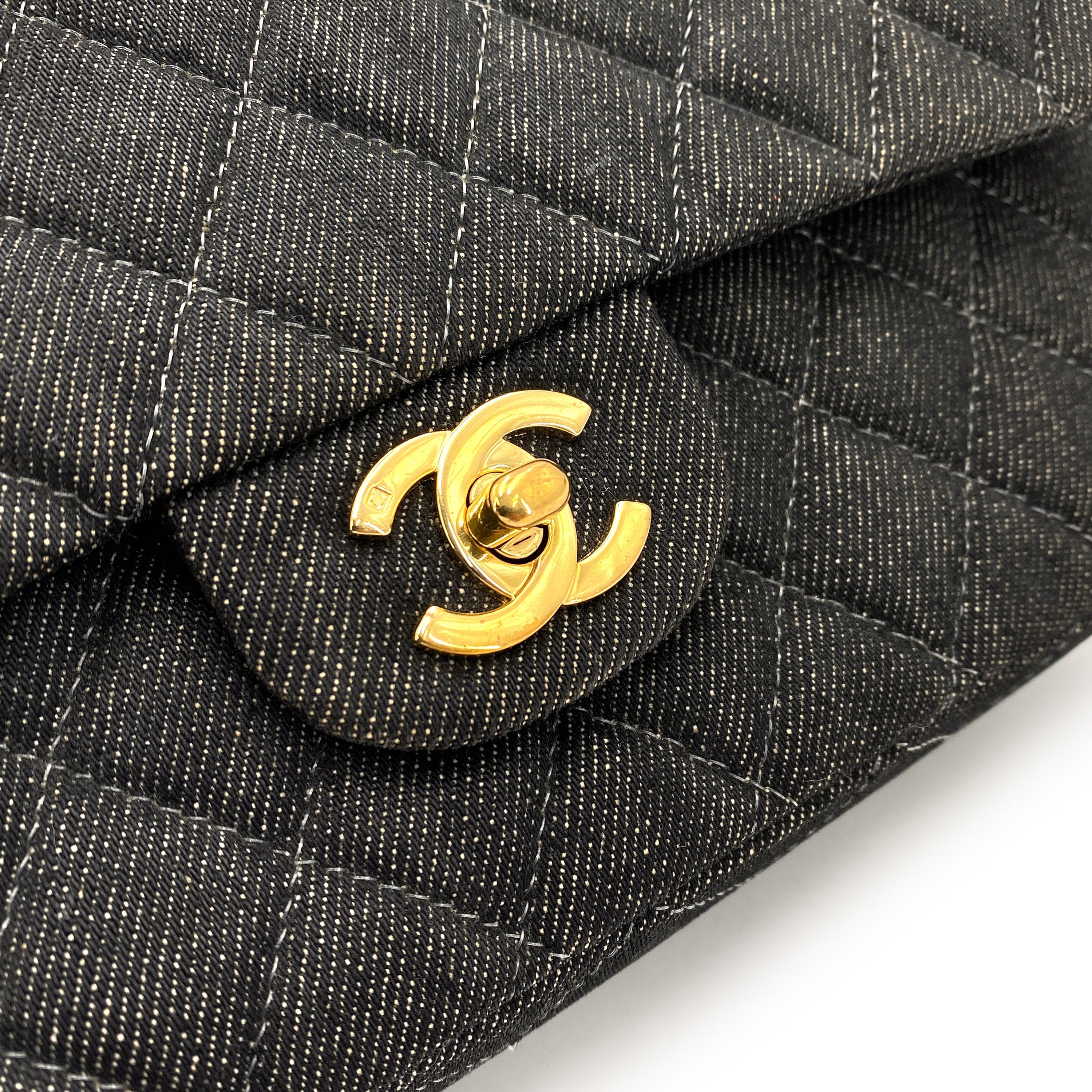 CHANEL VINTAGE CLASSIC FLAP MEDIUM CHAIN SHOULDER BAG BLACK DENIM 90241769 - PURPOSE