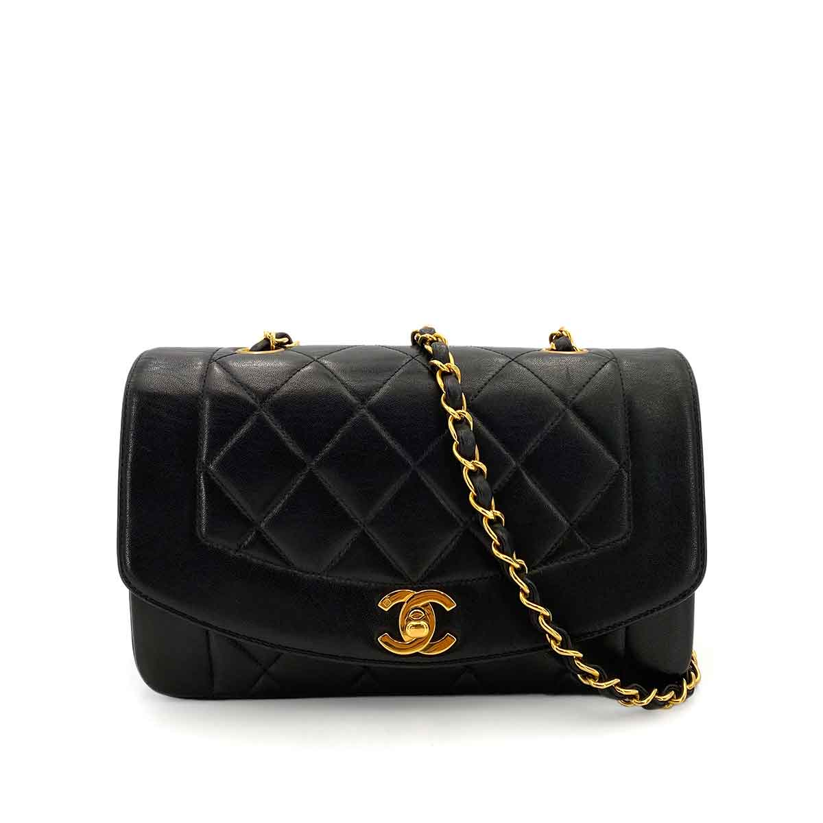 CHANEL VINTAGE DIANA SMALL CHAIN SHOULDER BAG BLACK LAMB SKIN 90241781