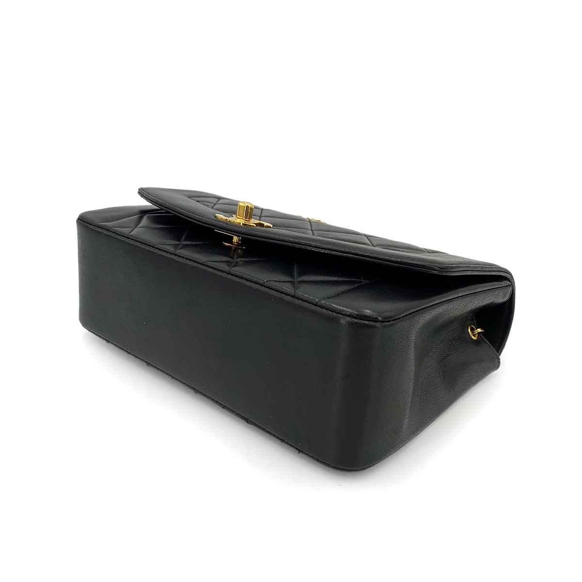 CHANEL VINTAGE DIANA SMALL CHAIN SHOULDER BAG BLACK LAMB SKIN 90241781