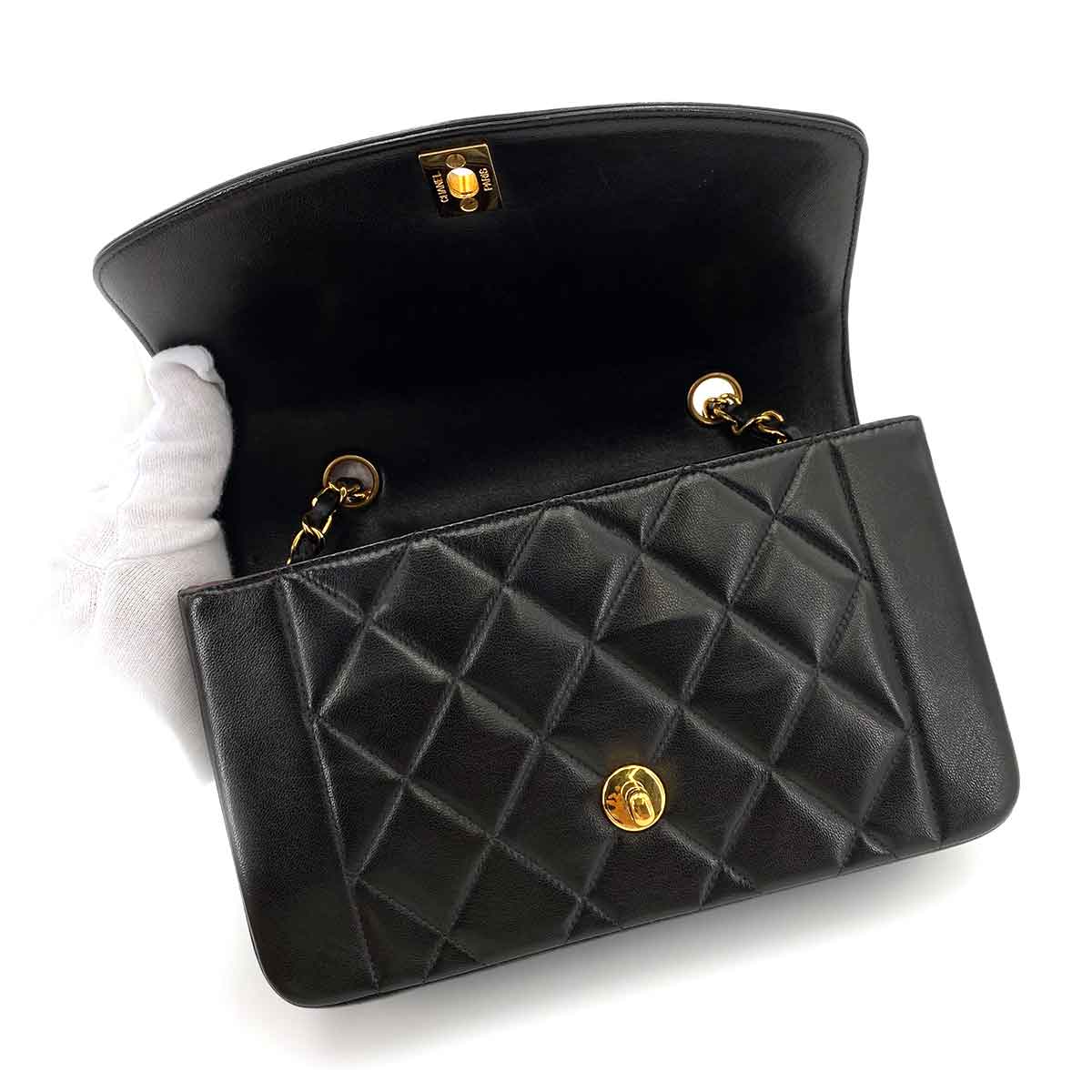 CHANEL VINTAGE DIANA SMALL CHAIN SHOULDER BAG BLACK LAMB SKIN 90241781