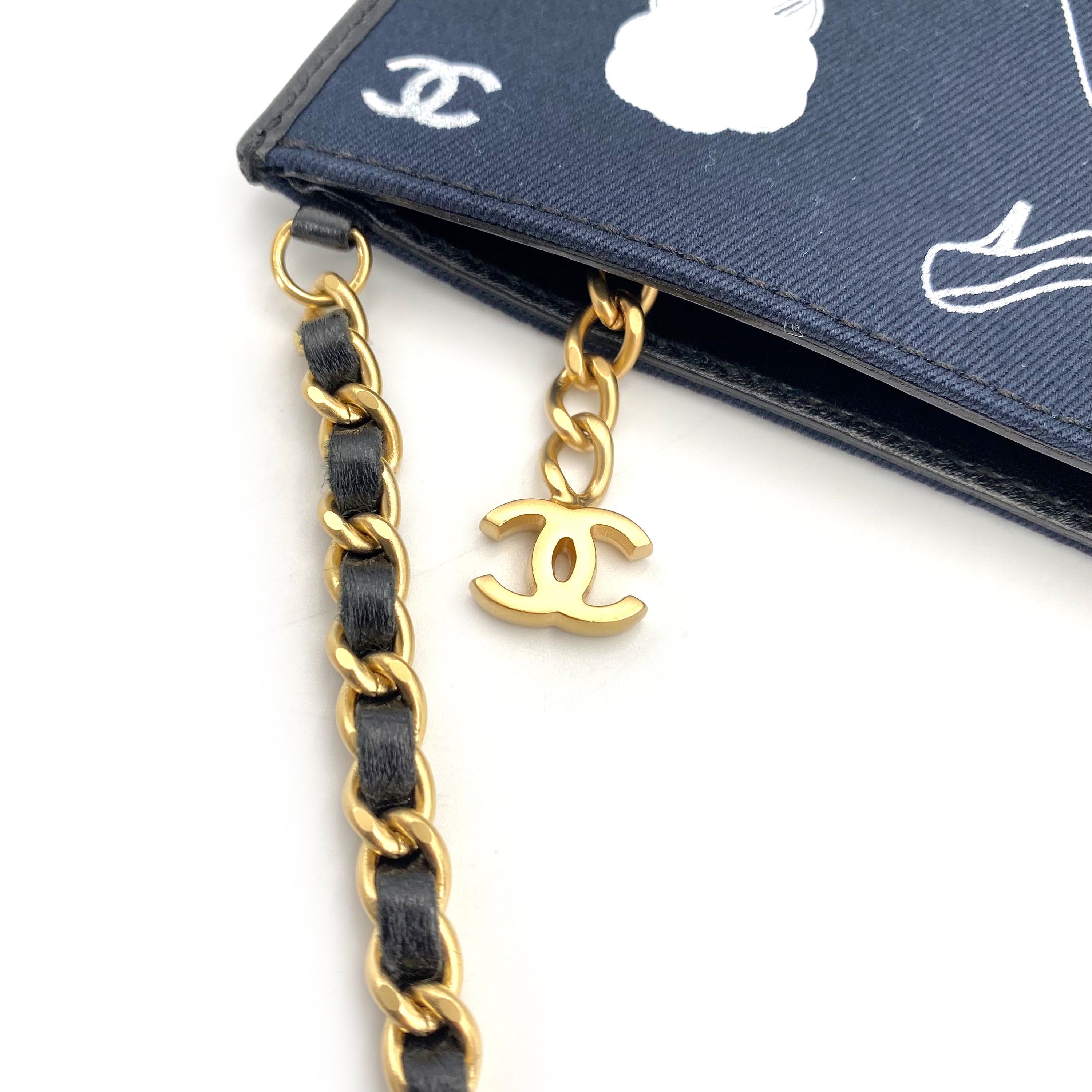 CHANEL VINTAGE ICON FLAT CHAIN SHOULDER BAG NAVY CANVAS 90242136