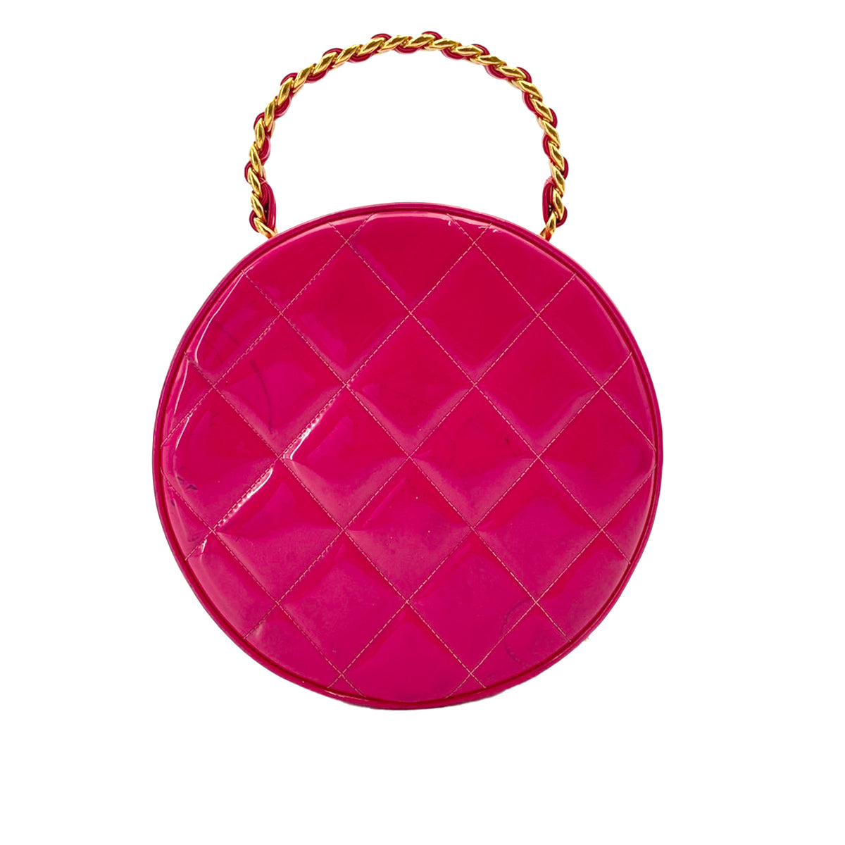CHANEL VINTAGE MATELASSE ROUND VANITY HAND BAG PINK ENAMEL 90242651 - PURPOSE