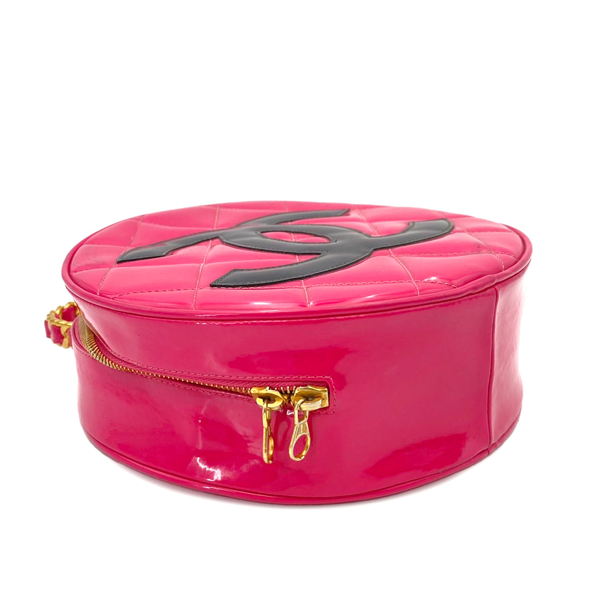 CHANEL VINTAGE MATELASSE ROUND VANITY HAND BAG PINK ENAMEL 90242651 - PURPOSE