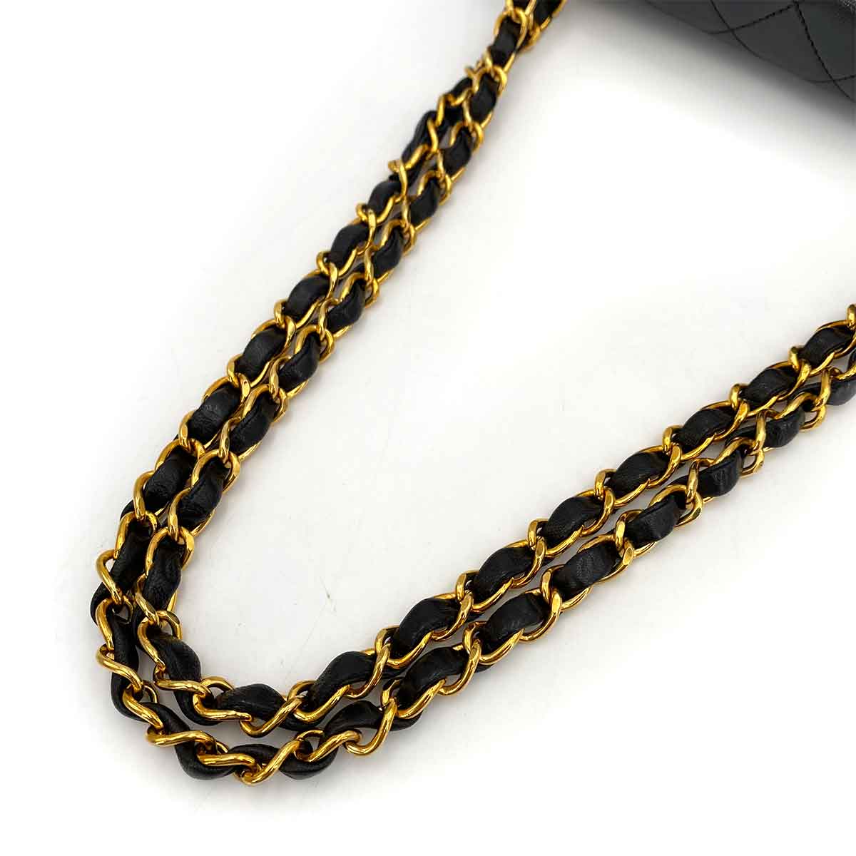 CHANEL VINTAGE CLASSIC FLAP SMALL CHAIN SHOULDER BAG BLACK LAMB SKIN 90242899