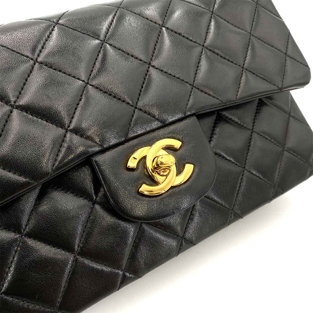 CHANEL VINTAGE CLASSIC FLAP SMALL CHAIN SHOULDER BAG BLACK LAMB SKIN 90242899