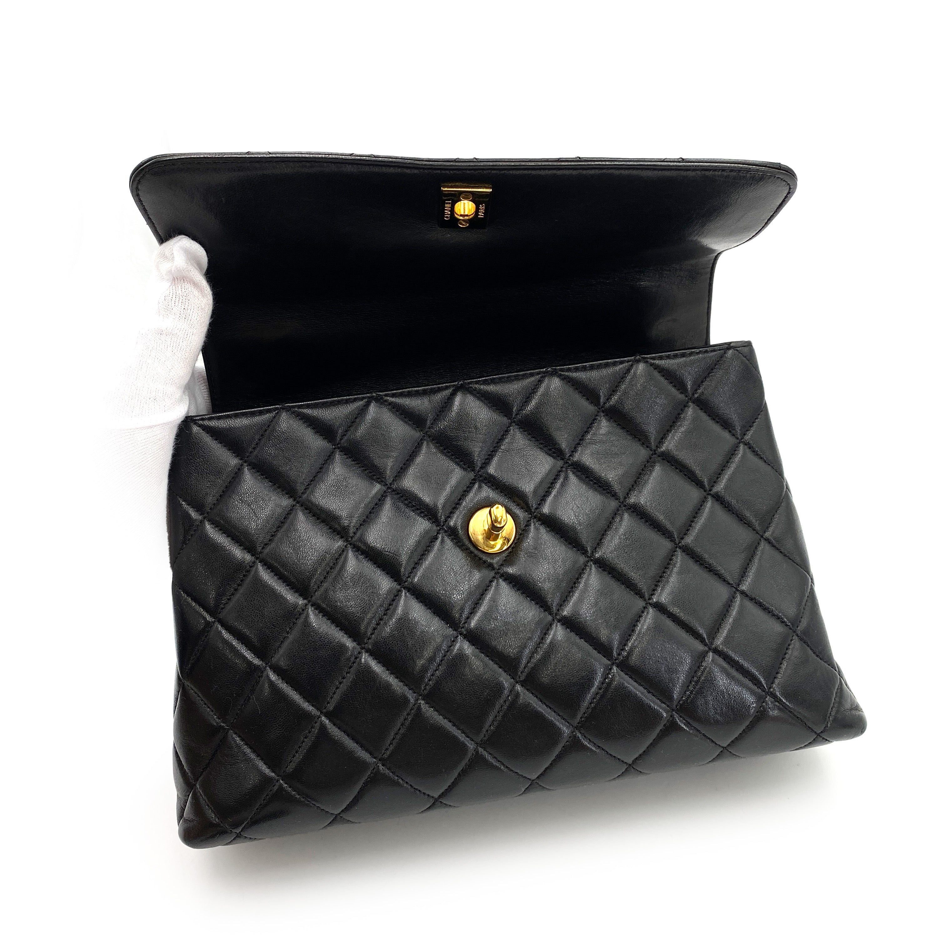 CHANEL VINTAGE MATELASSE HAND BAG BLACK LAMB SKIN 90242984