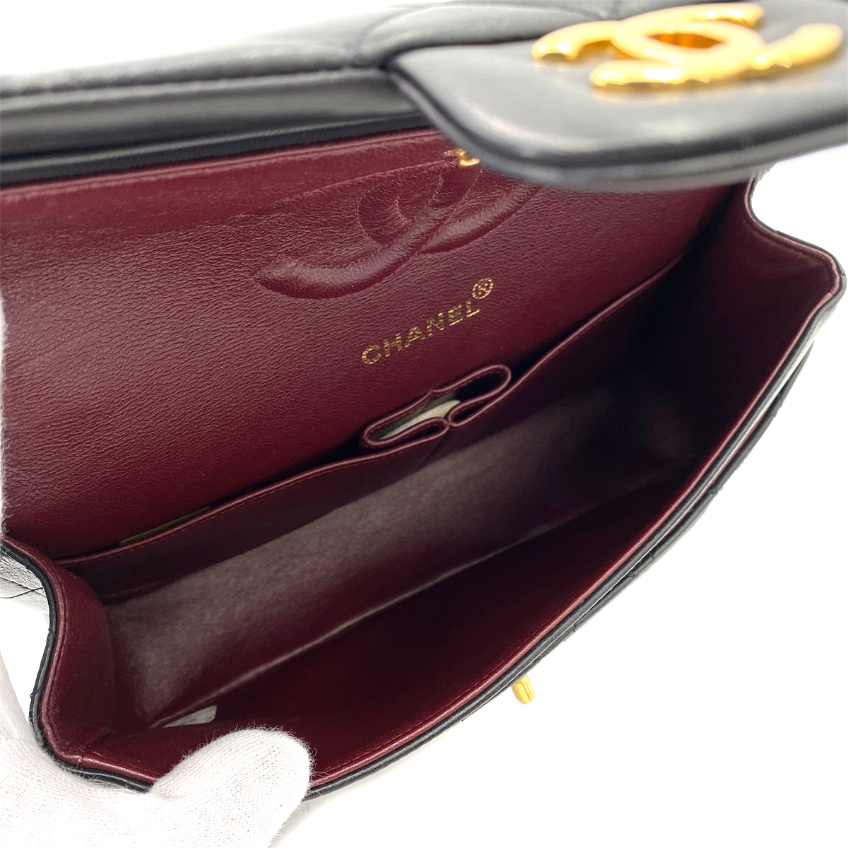 CHANEL VINTAGE CLASSIC FLAP MEDIUM CHAIN SHOULDER BAG BLACK LAMB SKIN 90243556