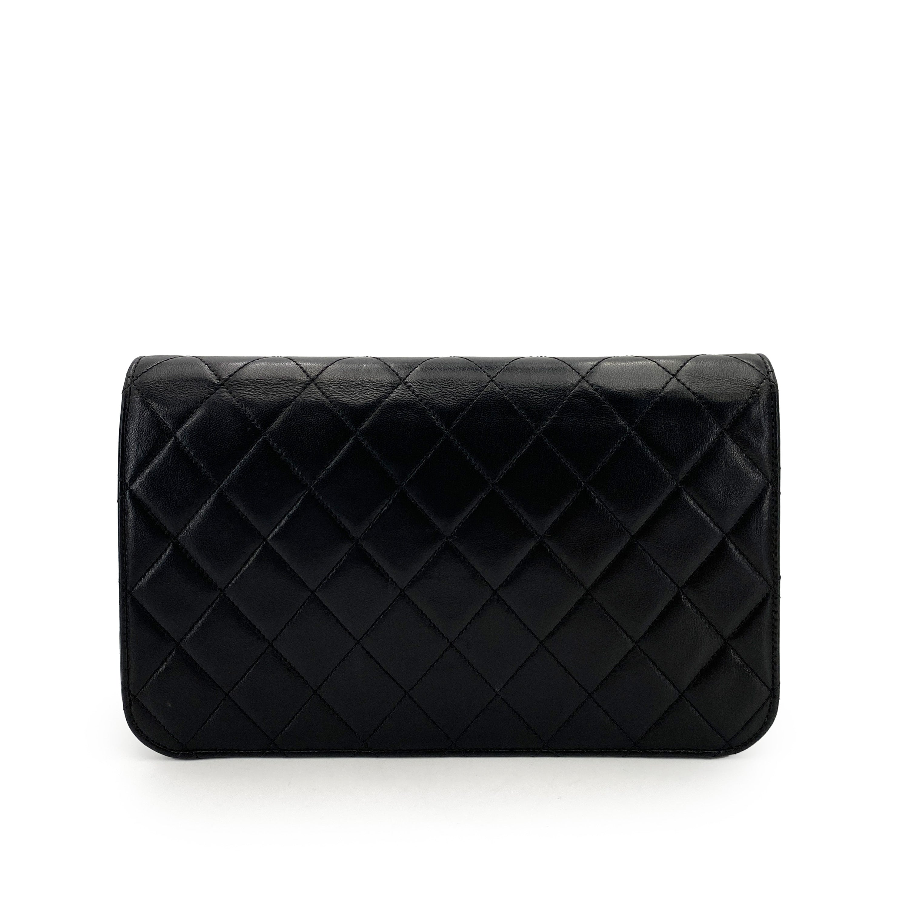 CHANEL VINTAGE FULL FLAP PUSH LOCK CHAIN SHOULDER BAG BLACK LAMB SKIN 90244692