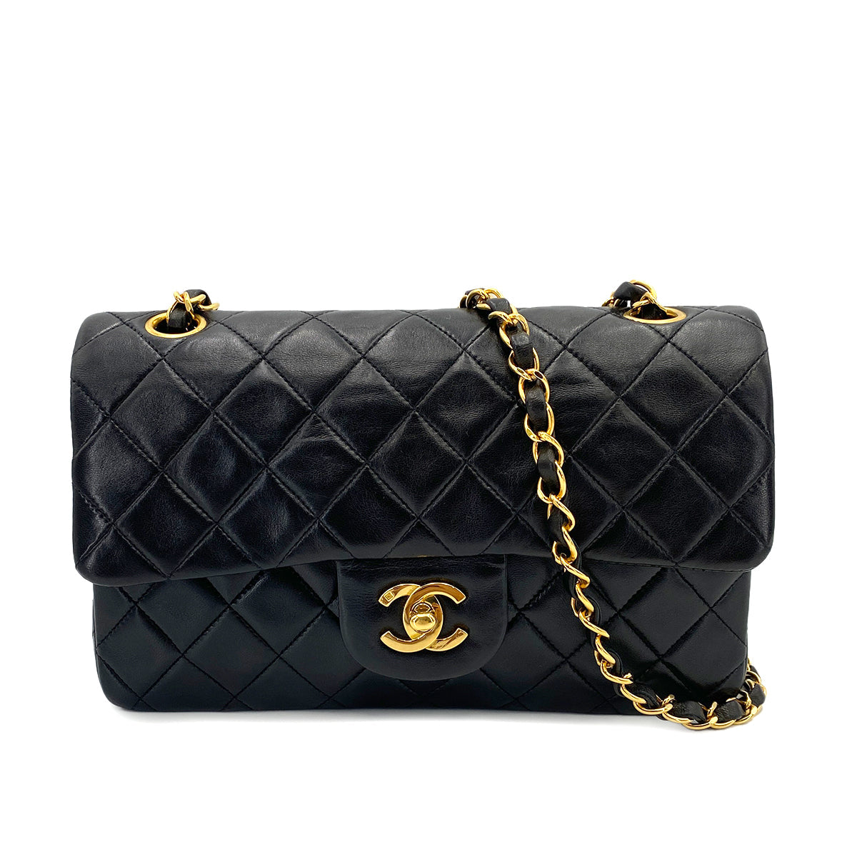 CHANEL VINTAGE CLASSIC FLAP SMALL CHAIN SHOULDER BAG BLACK LAMB SKIN 90241699