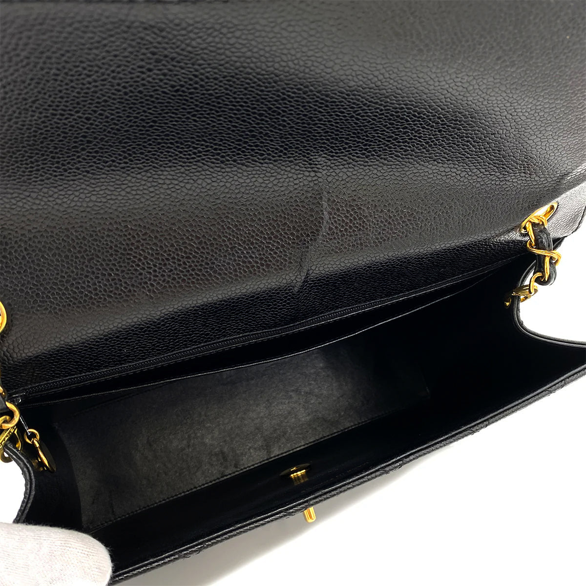 CHANEL VINTAGE CHAIN SHOULDER BAG BLACK CAVIAR SKIN 90245032