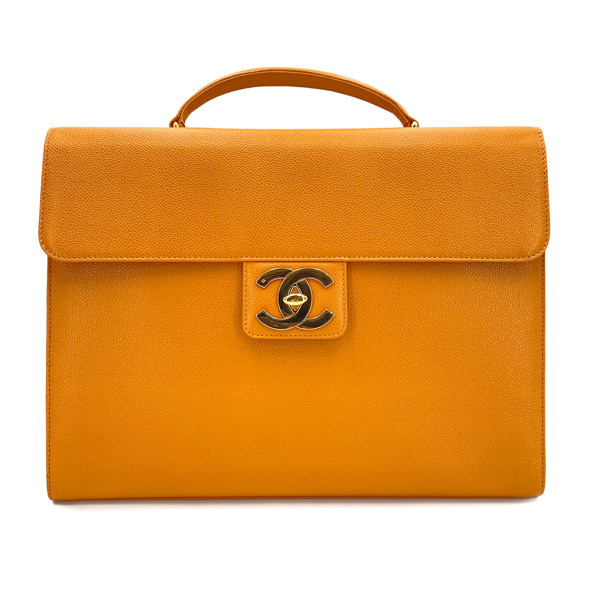 CHANEL VINTAGE BIG COCO BRIEF HAND BAG ORANGE CAVIAR SKIN 90245037