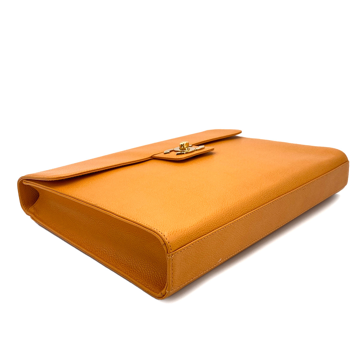 CHANEL VINTAGE BIG COCO BRIEF HAND BAG ORANGE CAVIAR SKIN 90245037