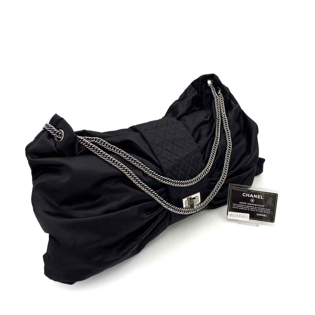 CHANEL VINTAGE RIBBON CHAIN SHOULDER BAG BLACK NYLON SHW 90245043