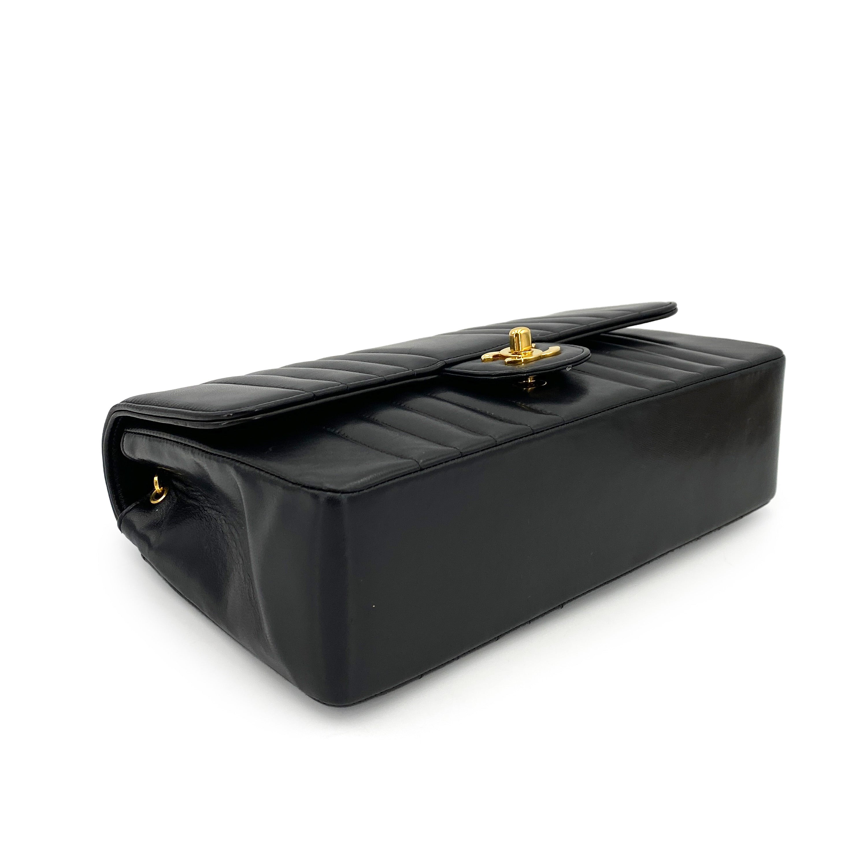 CHANEL VINTAGE MADEMOISELLE MEDIUM CHAIN SHOULDER BAG BLACK LAMB SKIN 90245052