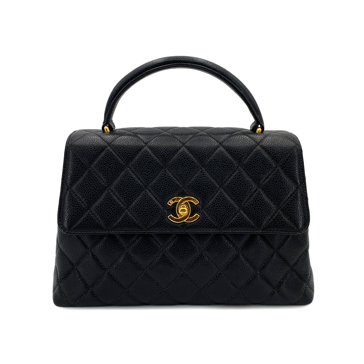 CHANEL VINTAGE MATELASSE HAND BAG BLACK CAVIAR SKIN 90245067