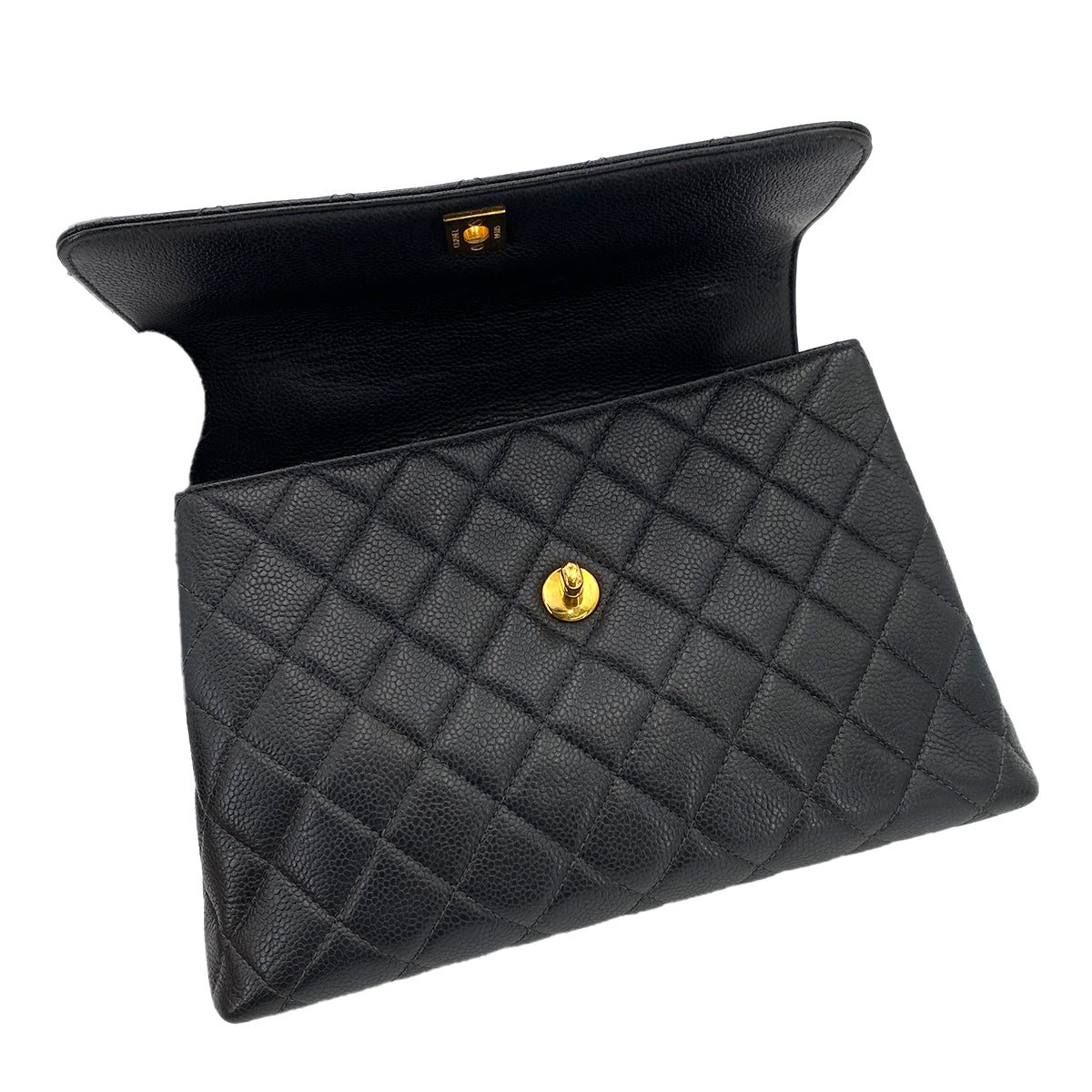 CHANEL VINTAGE MATELASSE HAND BAG BLACK CAVIAR SKIN 90245067