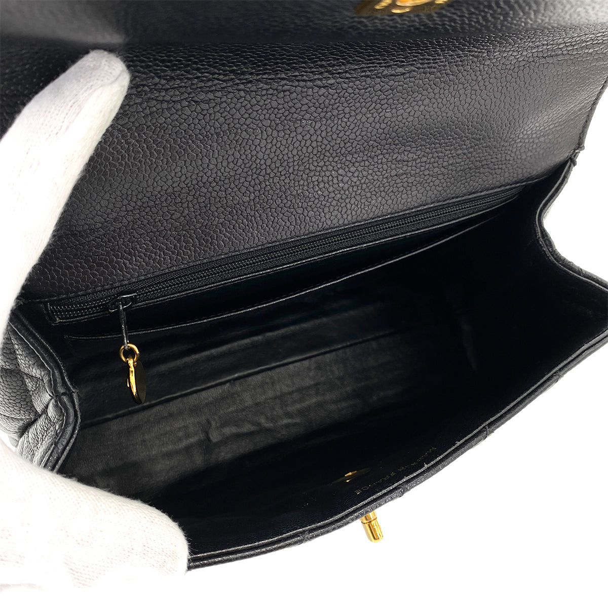 CHANEL VINTAGE MATELASSE HAND BAG BLACK CAVIAR SKIN 90245067