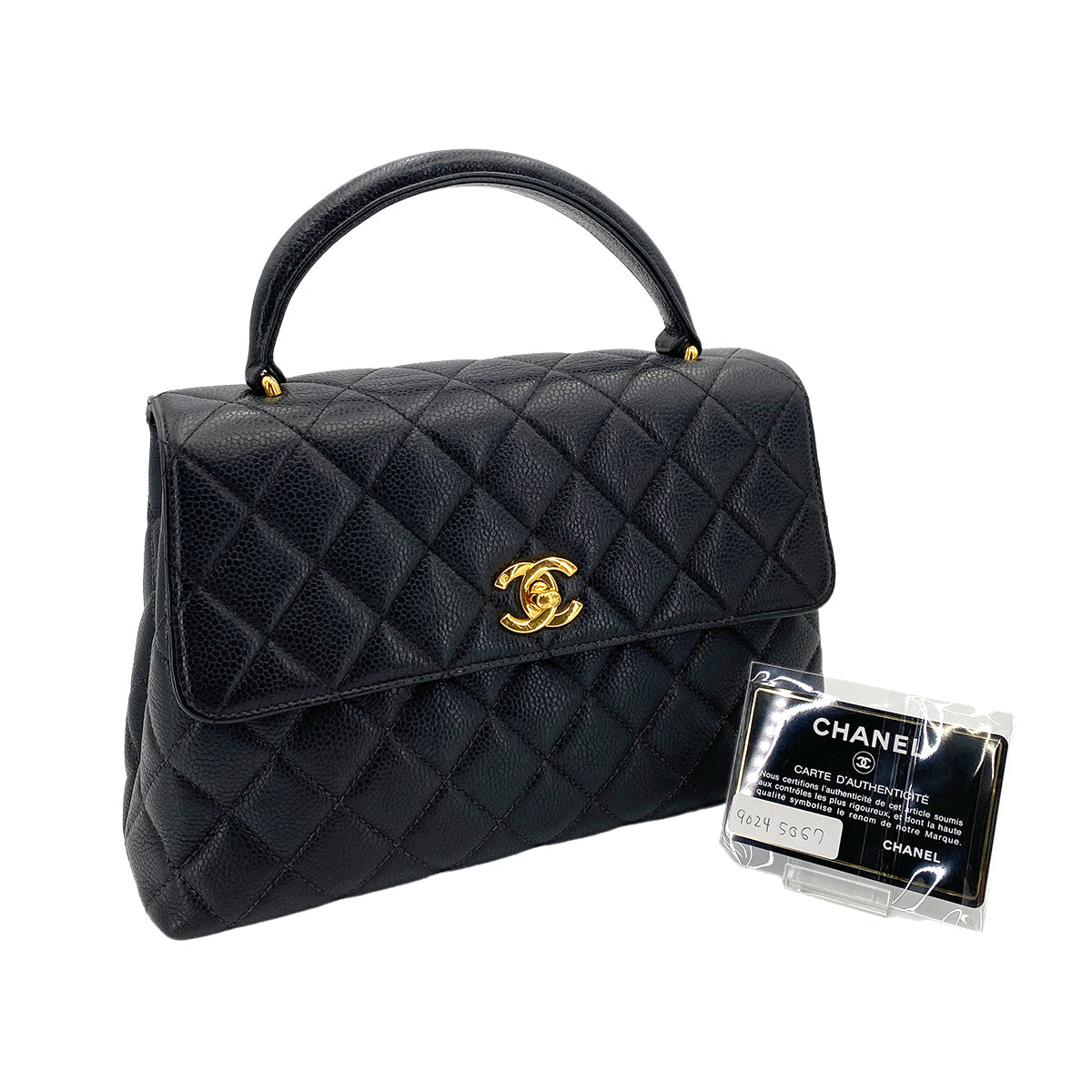 CHANEL VINTAGE MATELASSE HAND BAG BLACK CAVIAR SKIN 90245067