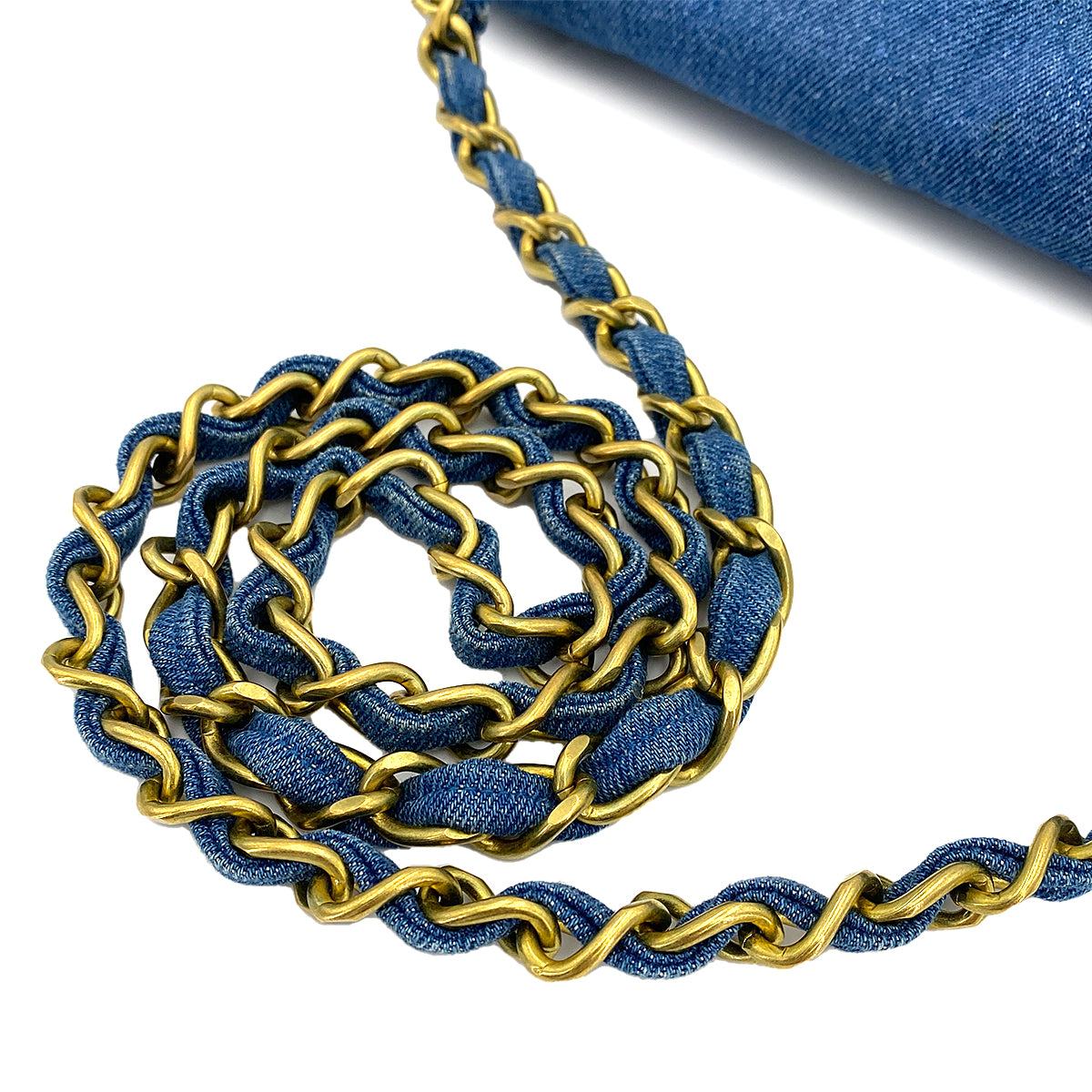 CHANEL VINTAGE MAXI MATELASSE 34 CHAIN SHOULDER BAG BLUE DENIM 90245553