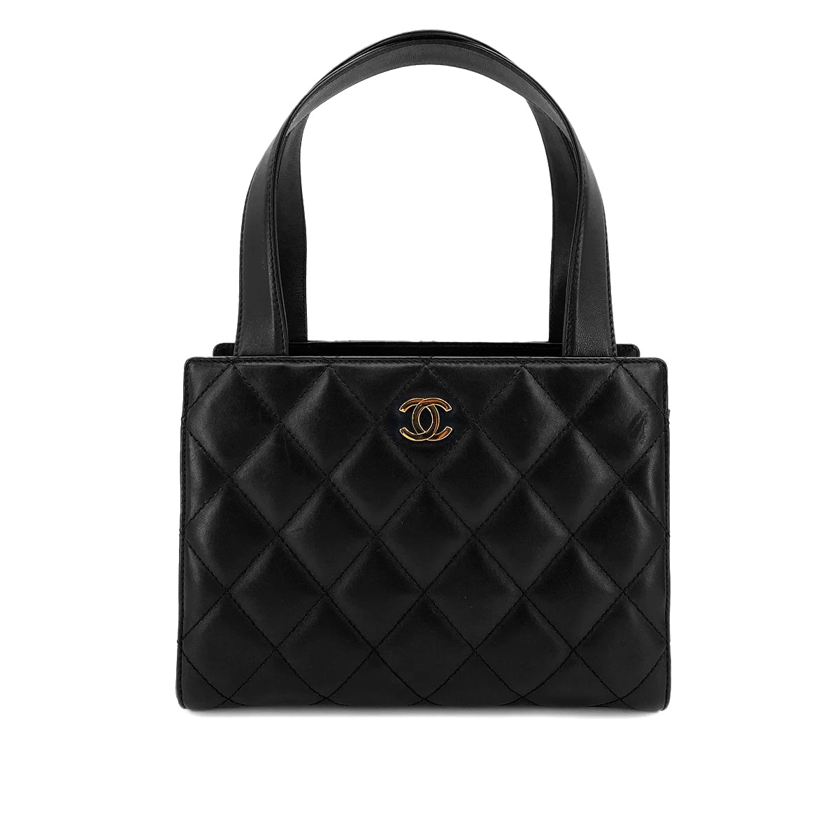 CHANEL VINTAGE MATELASSE HAND BAG BLACK LAMB SKIN 90246921