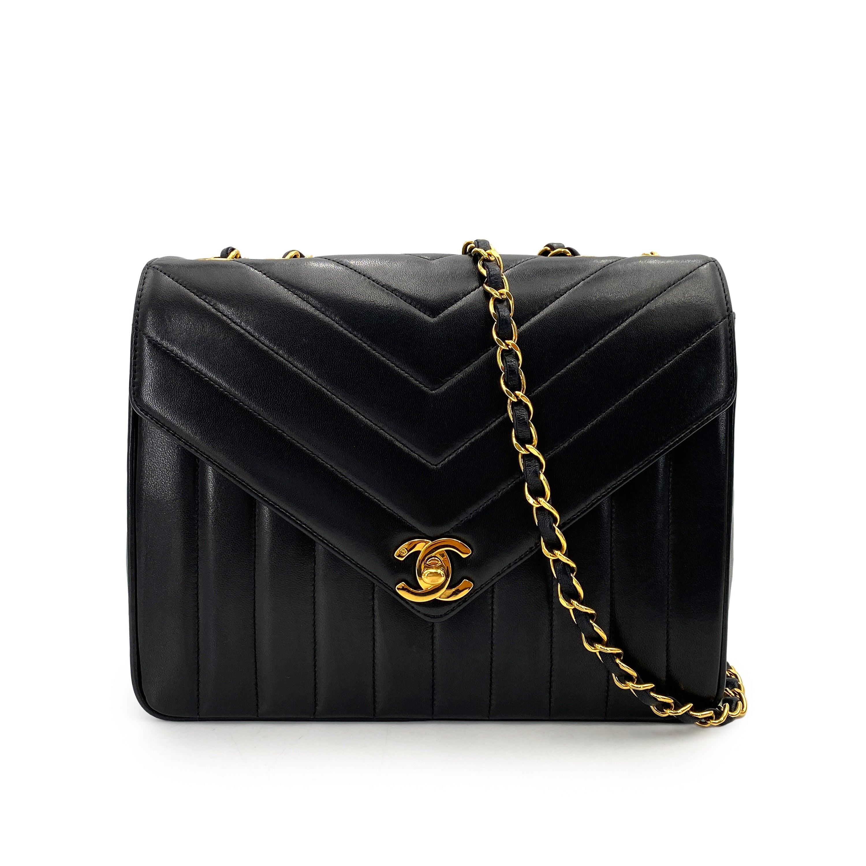 CHANEL VINTAGE MADEMOISELLE CHAIN SHOULDER BAG BLACK LAMB SKIN 90247089