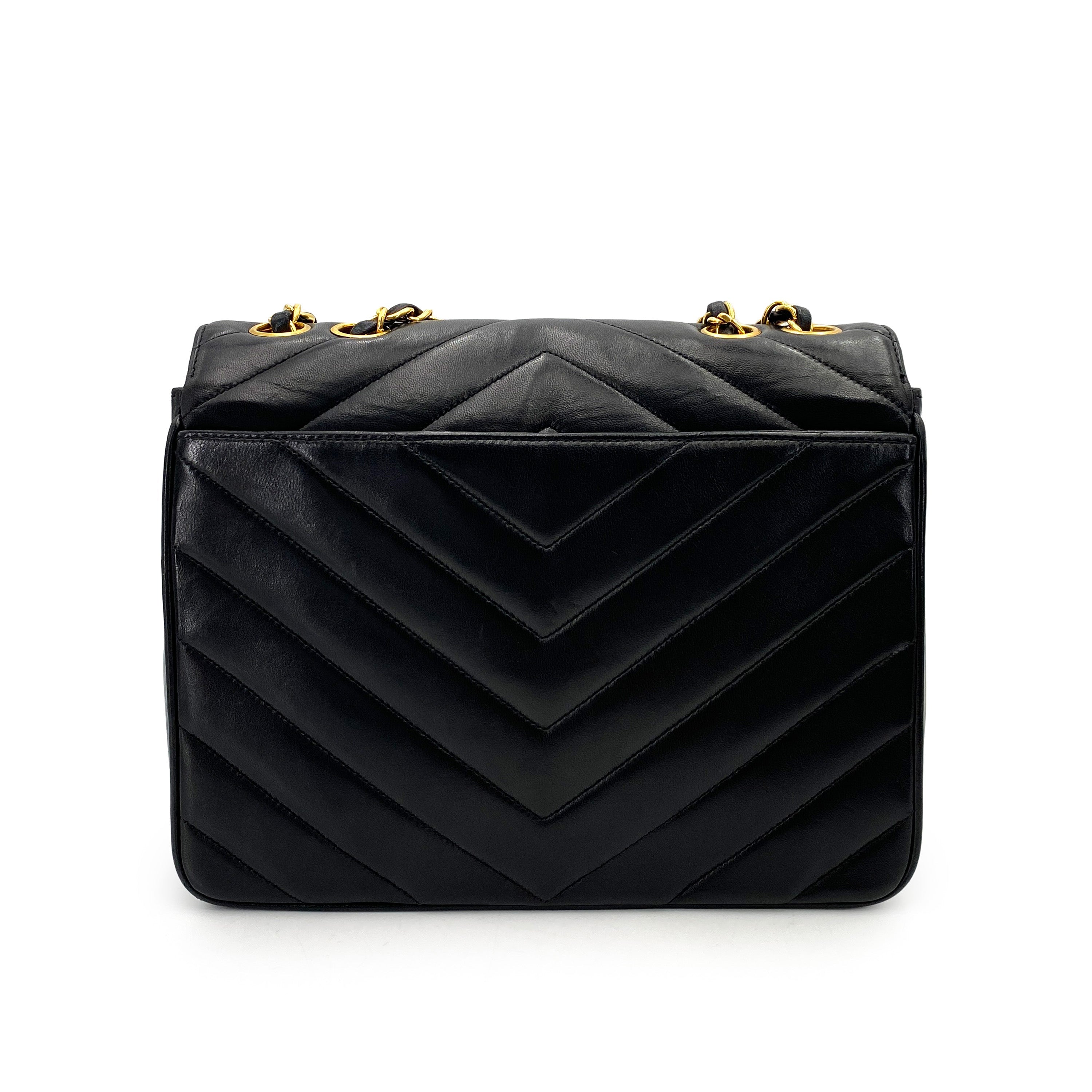 CHANEL VINTAGE MADEMOISELLE CHAIN SHOULDER BAG BLACK LAMB SKIN 90247089