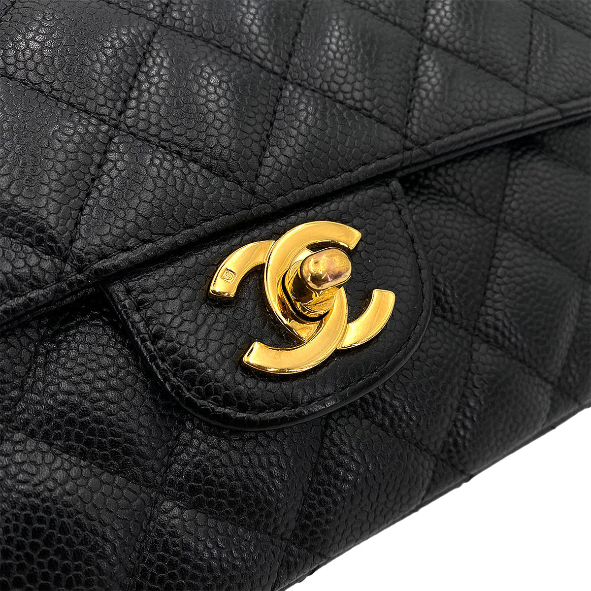 CHANEL VINTAGE MATELASSE CHAIN SHOULDER BAG BLACK CAVIAR SKIN 90247179
