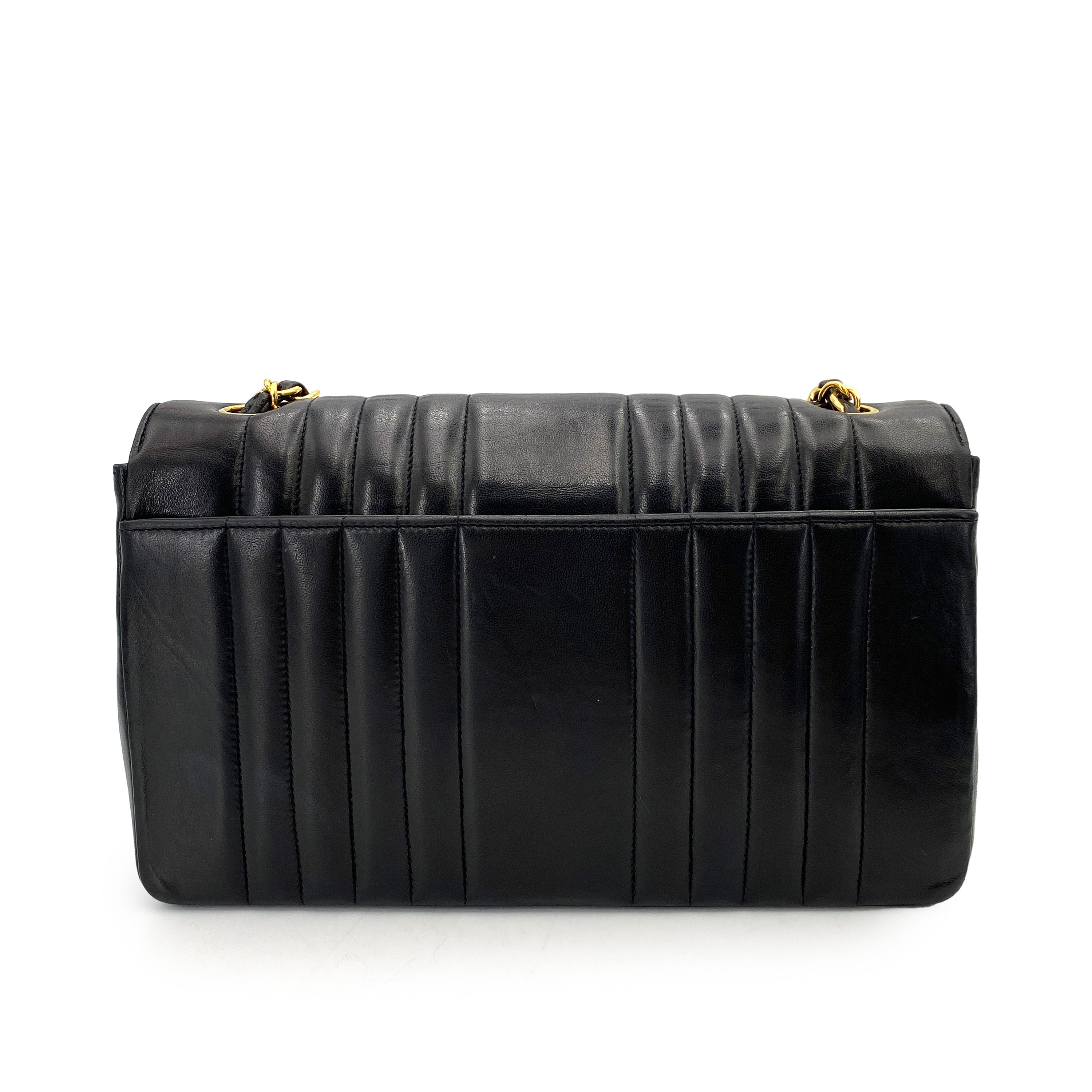 CHANEL VINTAGE MADEMOISELLE CHAIN SHOULDER BAG BLACK LAMB SKIN 90247992